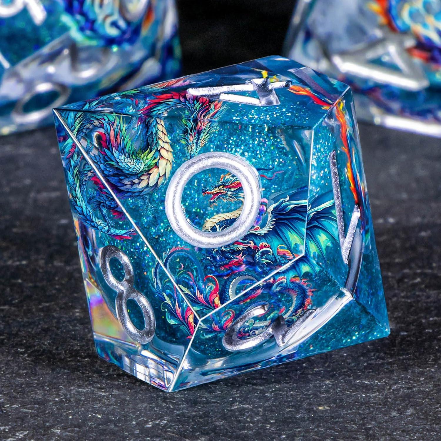 Conjunto de Dados D&D OUKELANWO Líquido Azul 7 Piezas