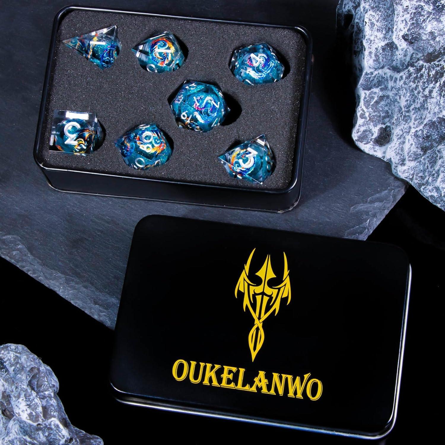 Conjunto de Dados D&D OUKELANWO Líquido Azul 7 Piezas