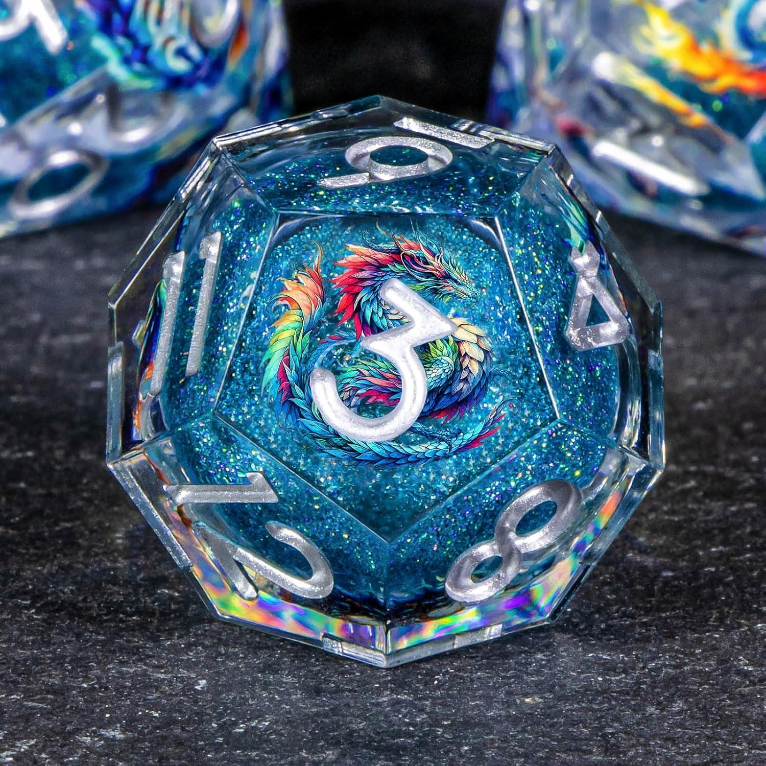 Conjunto de Dados D&D OUKELANWO Líquido Azul 7 Piezas