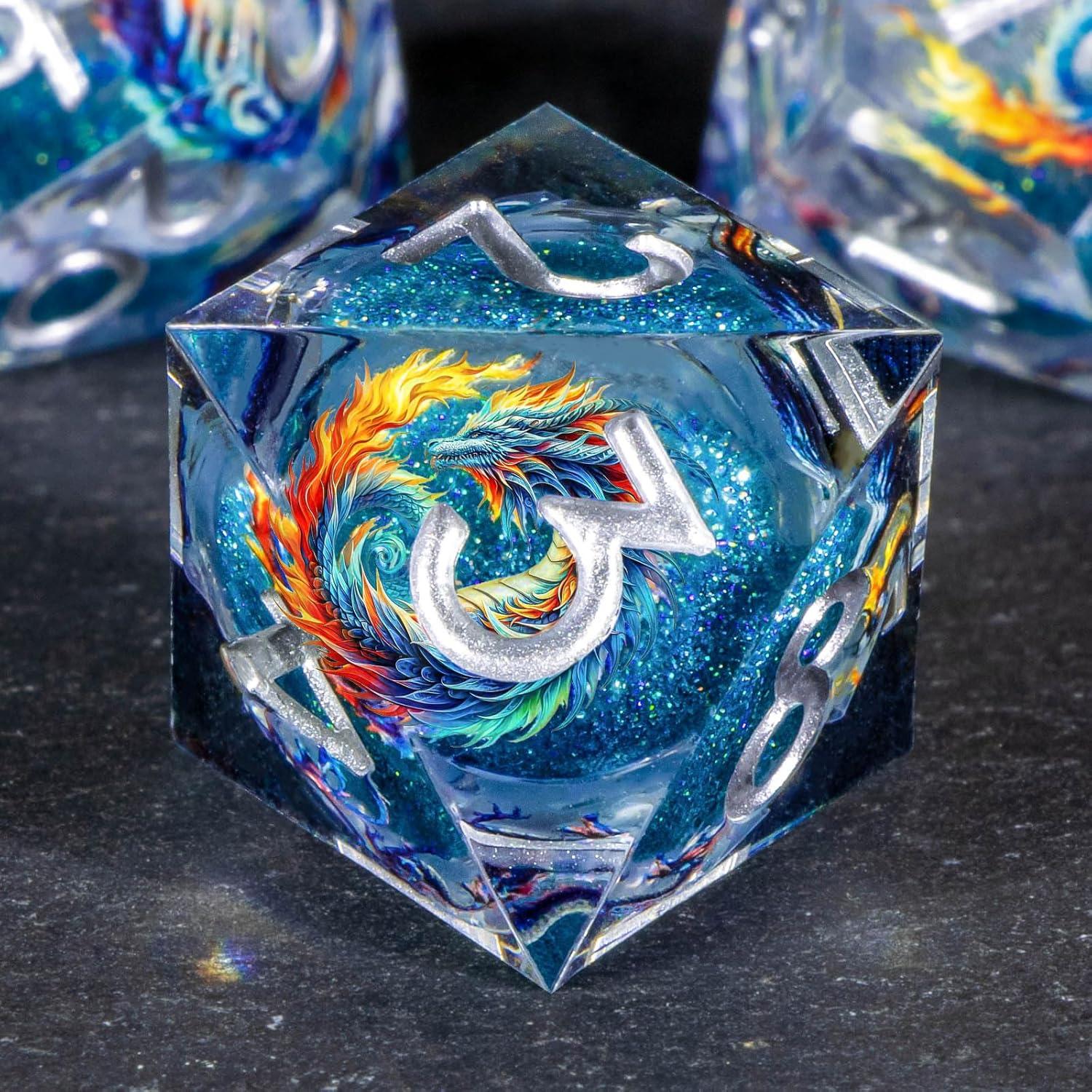 Conjunto de Dados D&D OUKELANWO Líquido Azul 7 Piezas