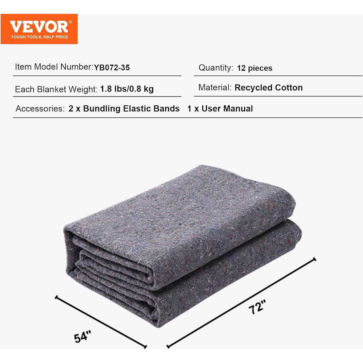 Manta de Mudanza VEVOR 183x137 cm Algodón Reciclado 12 Paquetes