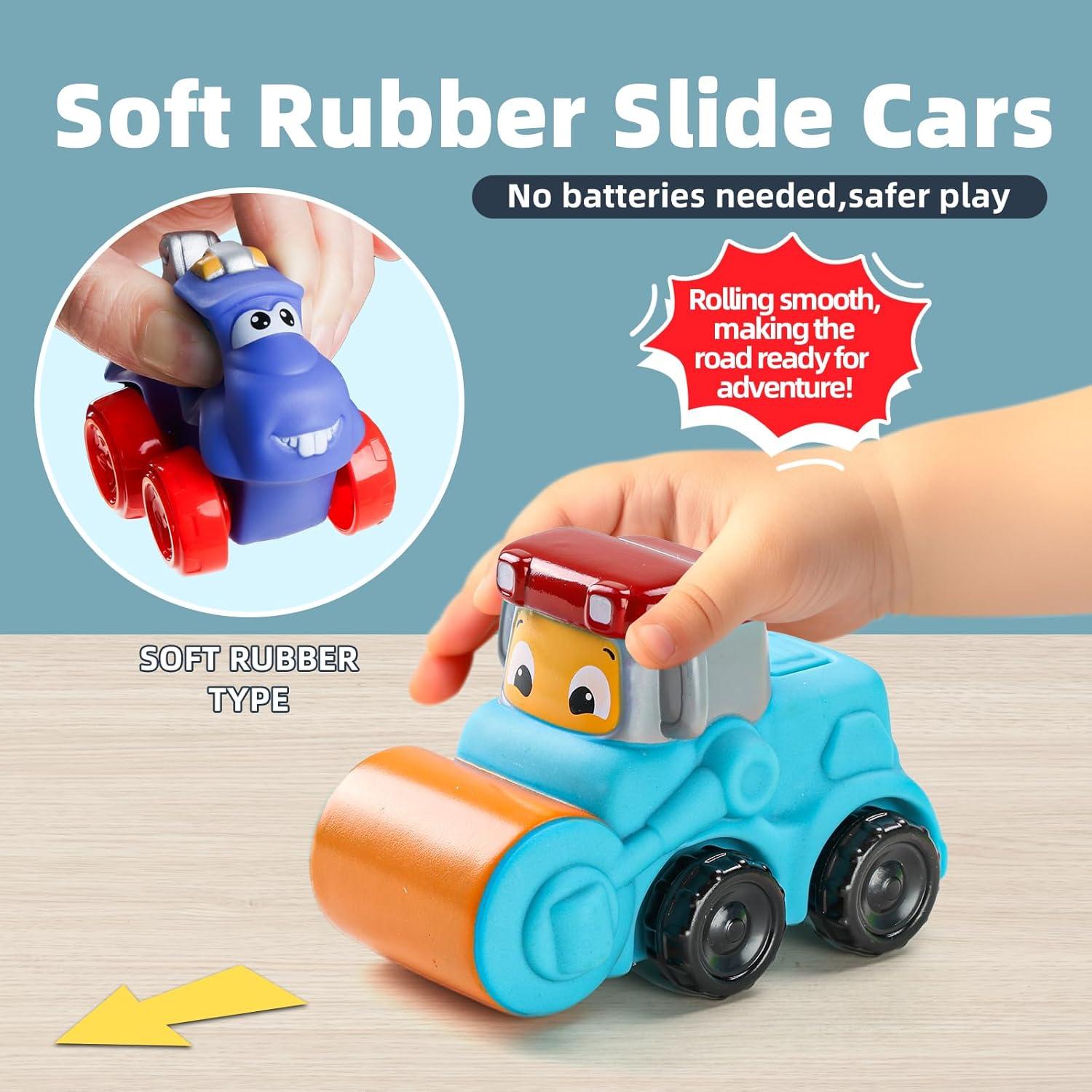 ALASOU 12 PCS Soft Rubber Car Toys for 1 Year Old Boy with Playmat/Storage Bag|1 Year Old Boy Gifts|1st Birthday Gifts for Toddler Toys Age 1-2|Baby Toys 12-18 Months