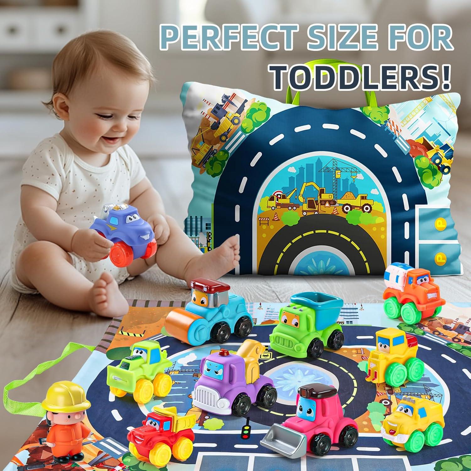 ALASOU 12 PCS Soft Rubber Car Toys for 1 Year Old Boy with Playmat/Storage Bag|1 Year Old Boy Gifts|1st Birthday Gifts for Toddler Toys Age 1-2|Baby Toys 12-18 Months