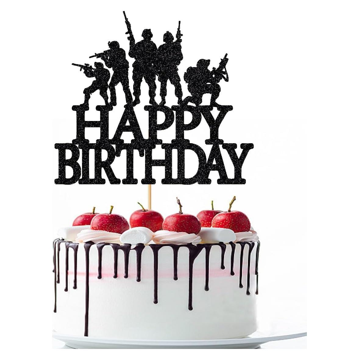 Topper de pastel militar con purpurina negra Naicaek - 16x14cm