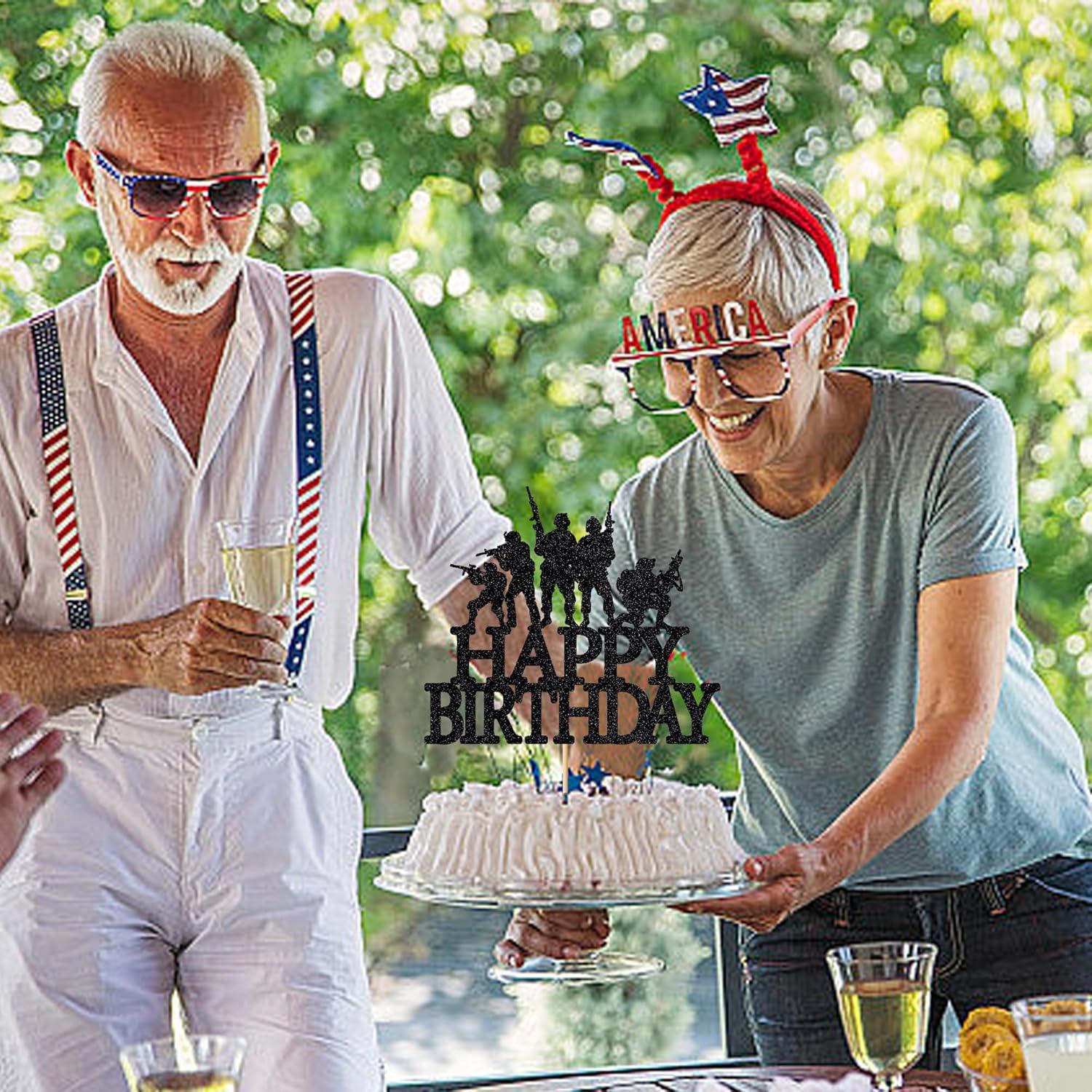 Topper de pastel militar con purpurina negra Naicaek - 16x14cm