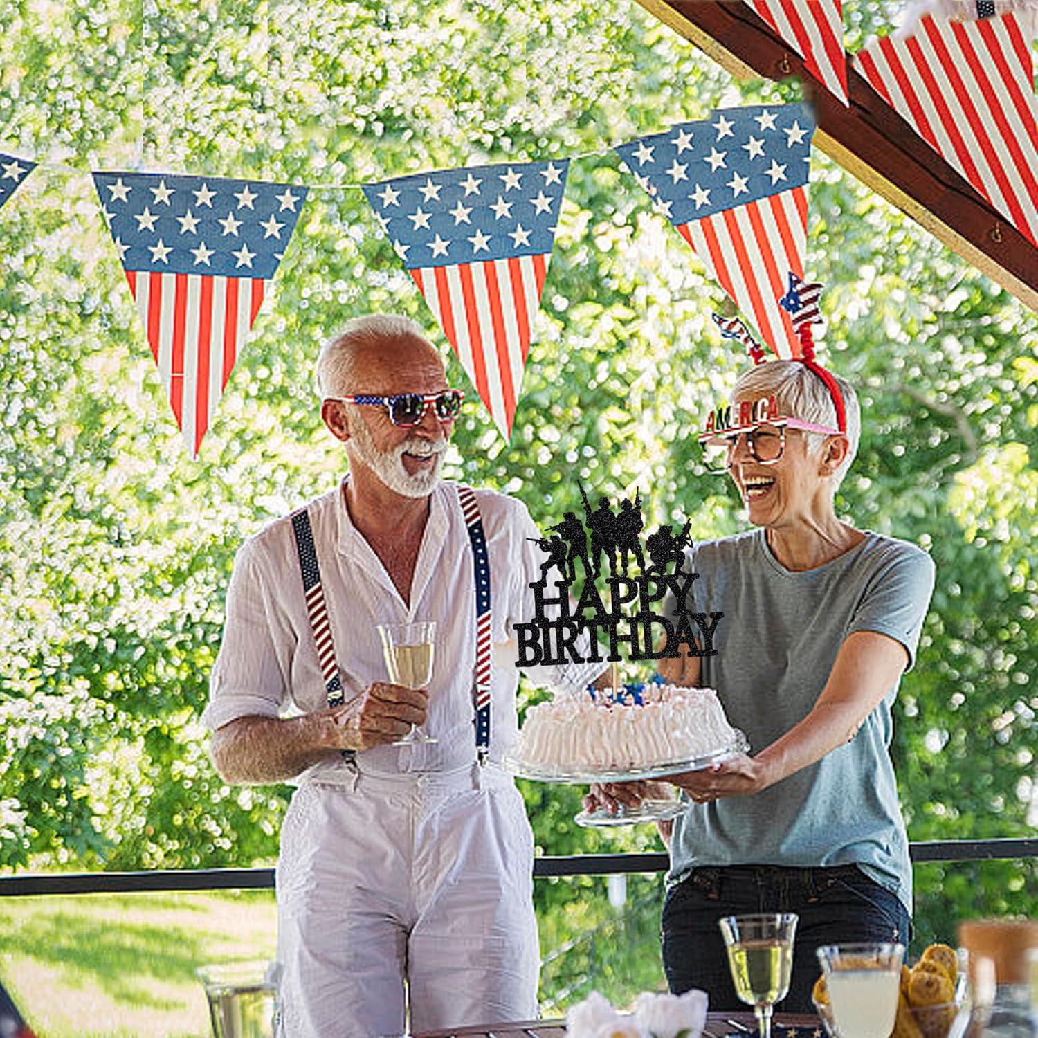 Topper de pastel militar con purpurina negra Naicaek - 16x14cm