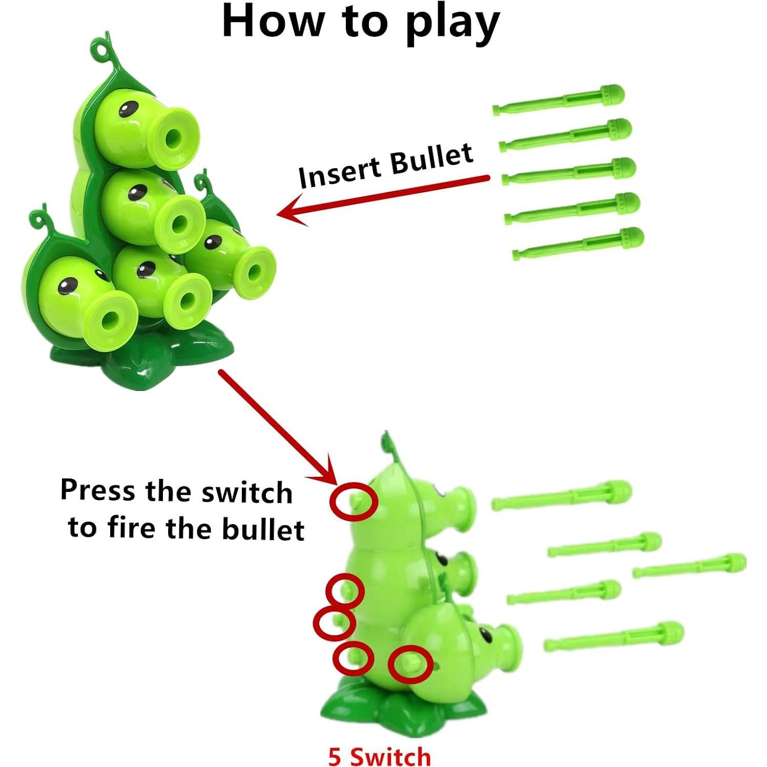 Figura de Acción PVZ JHESAO Guisante + 5 Lanzadores 12x15x7 cm