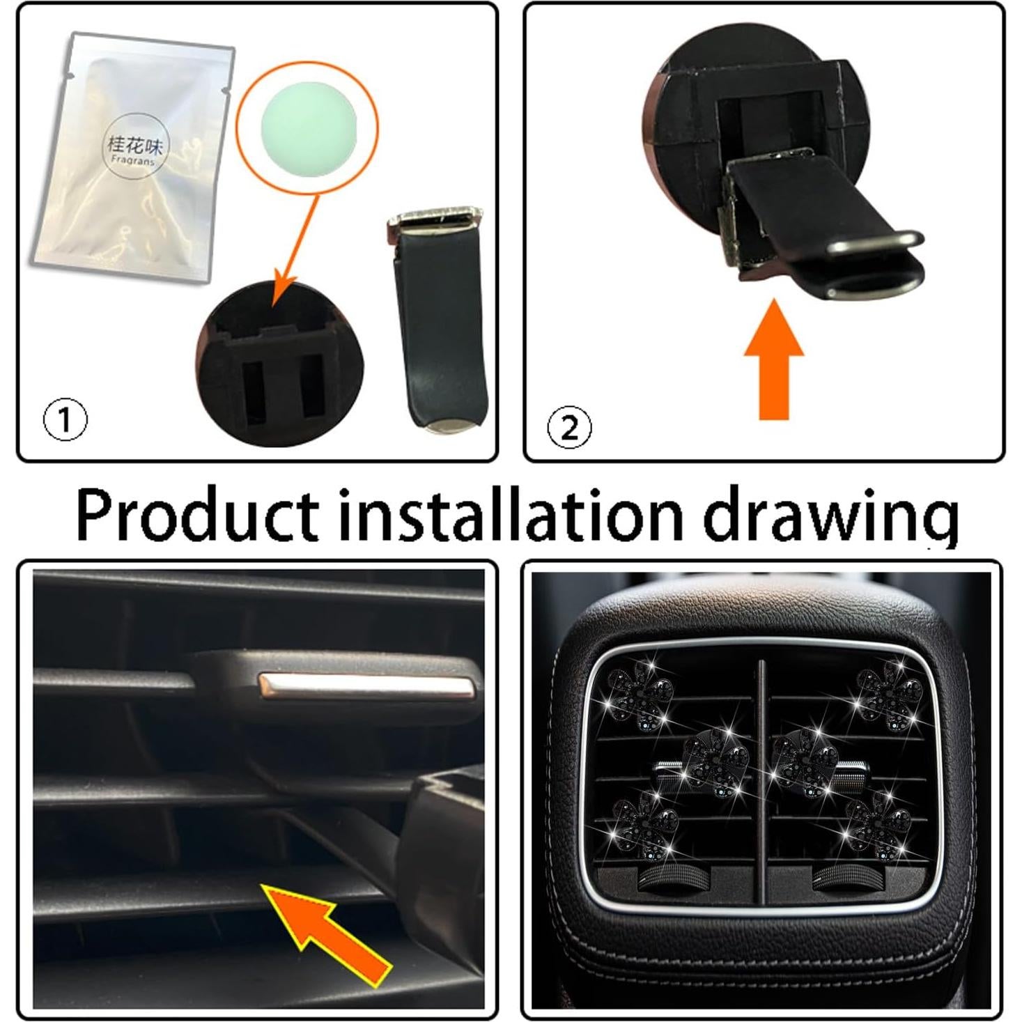 Clip de Perfume para Coche Jowxsx 4 Pcs Diseño Mariposa Negro