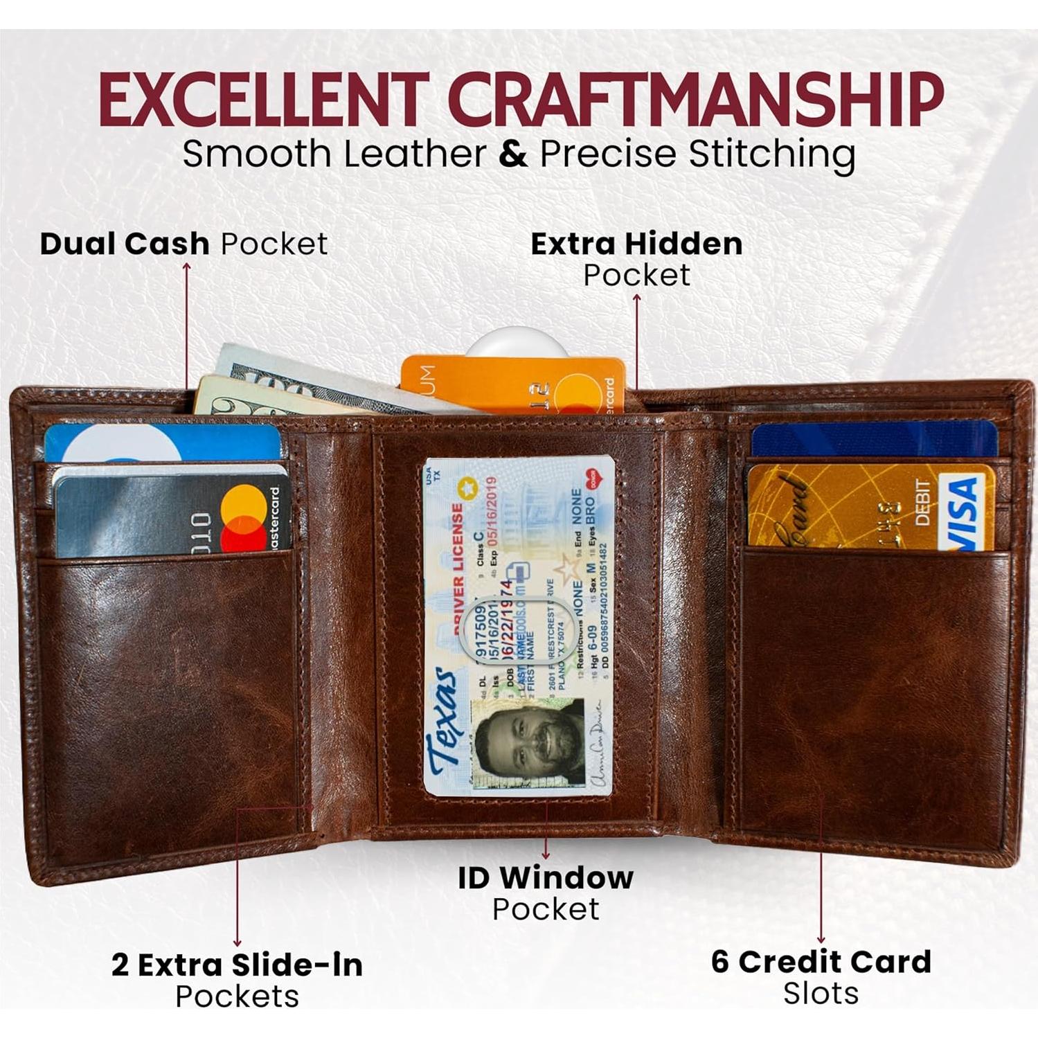 Cartera Plegable de Cuero Bull Guard para Hombre RFID Marrón