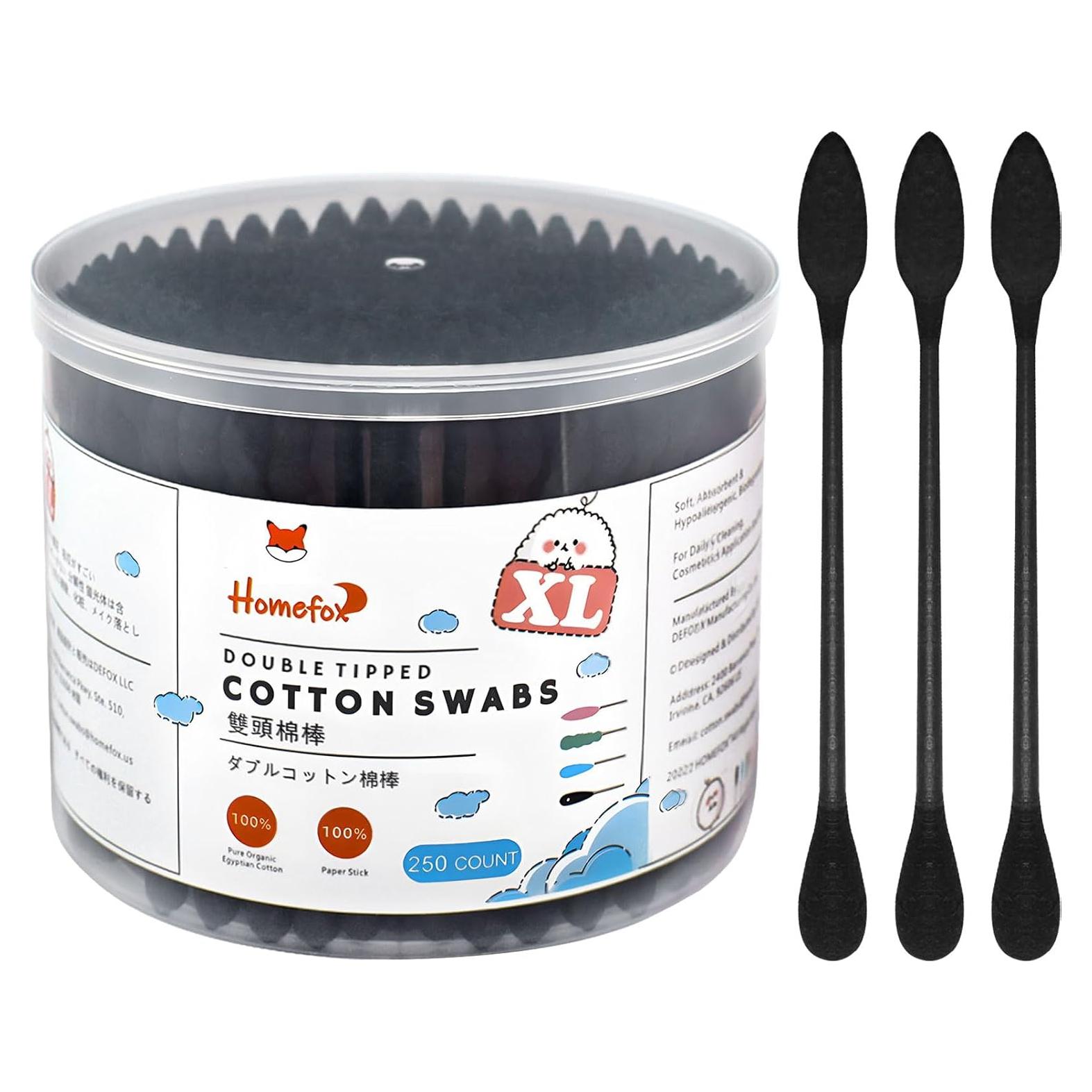 Q-tips XL Negro HOMEFOX - 250 Bastones de Algodón Orgánico