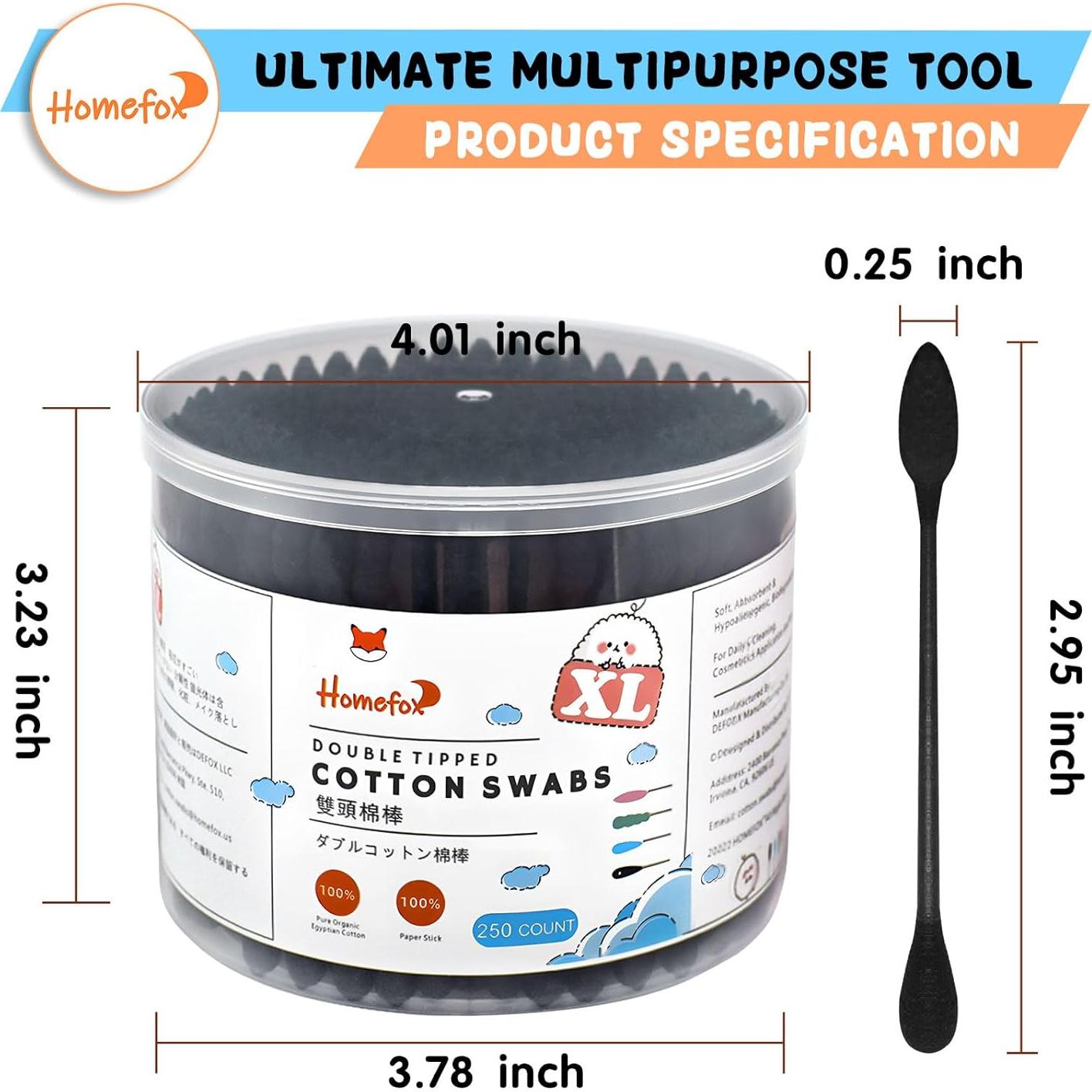 Q-tips XL Negro HOMEFOX - 250 Bastones de Algodón Orgánico