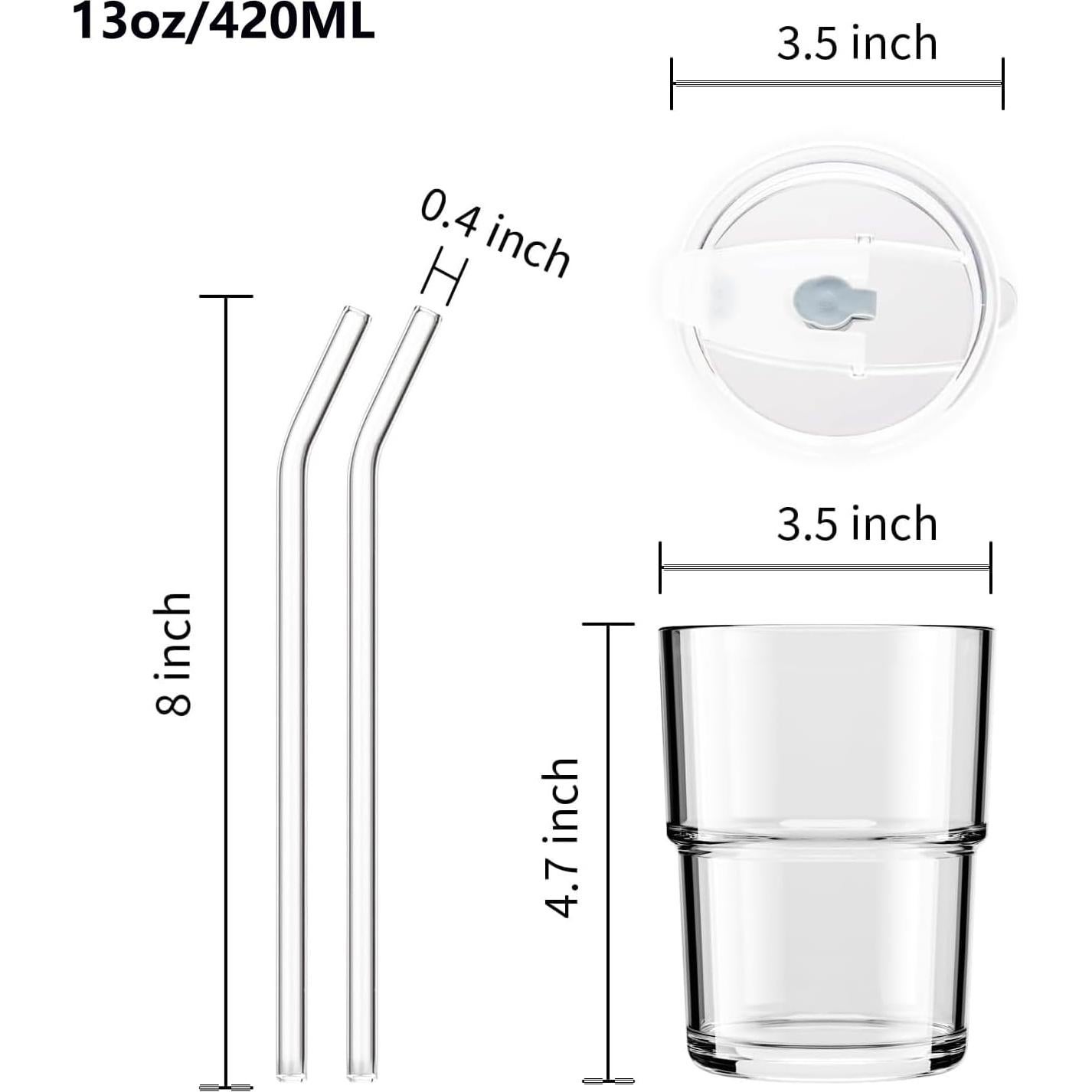 Taza de vidrio MINGHYZYA 13oz con tapa y popote ámbar