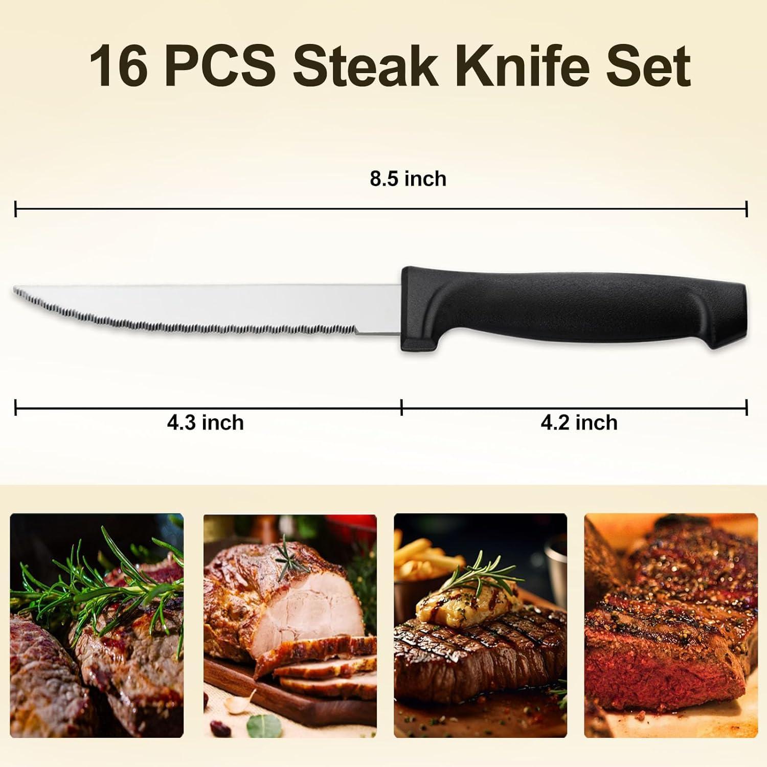 Juego de Cuchillos de Carne Pleafind 16 Piezas Acero Inoxidable 21.6 cm