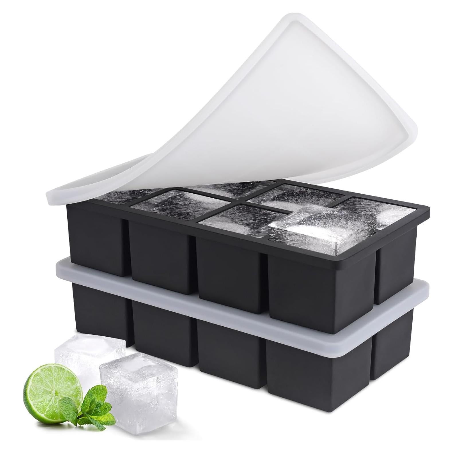 Bandeja de Hielo SLGOL con Tapa - 2 Moldes Silicona 8 Cubos