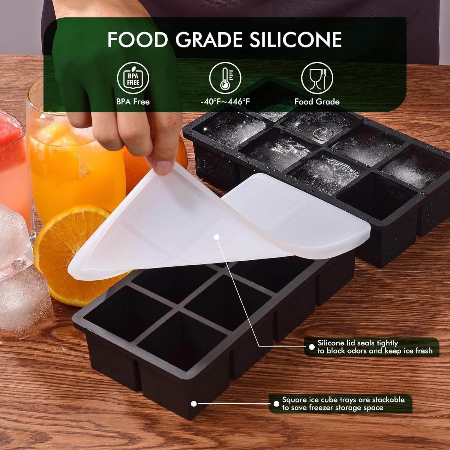 Bandeja de Hielo SLGOL con Tapa - 2 Moldes Silicona 8 Cubos