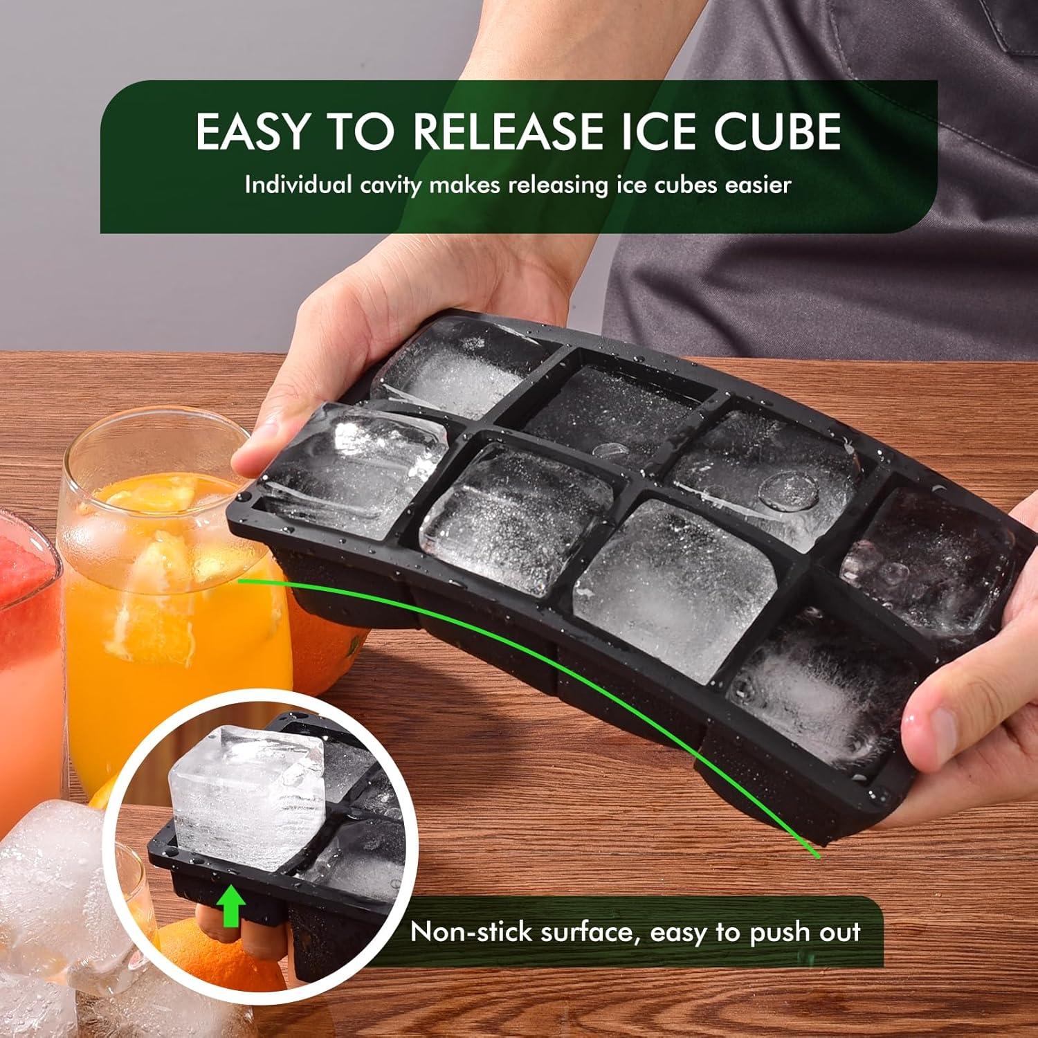 Bandeja de Hielo SLGOL con Tapa - 2 Moldes Silicona 8 Cubos