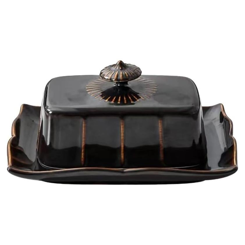 Plato de Mantequilla Cerámica Vintage WAIT FLY Negro 19x14cm