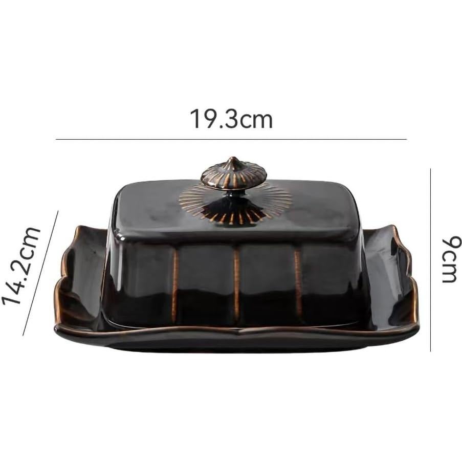 Plato de Mantequilla Cerámica Vintage WAIT FLY Negro 19x14cm