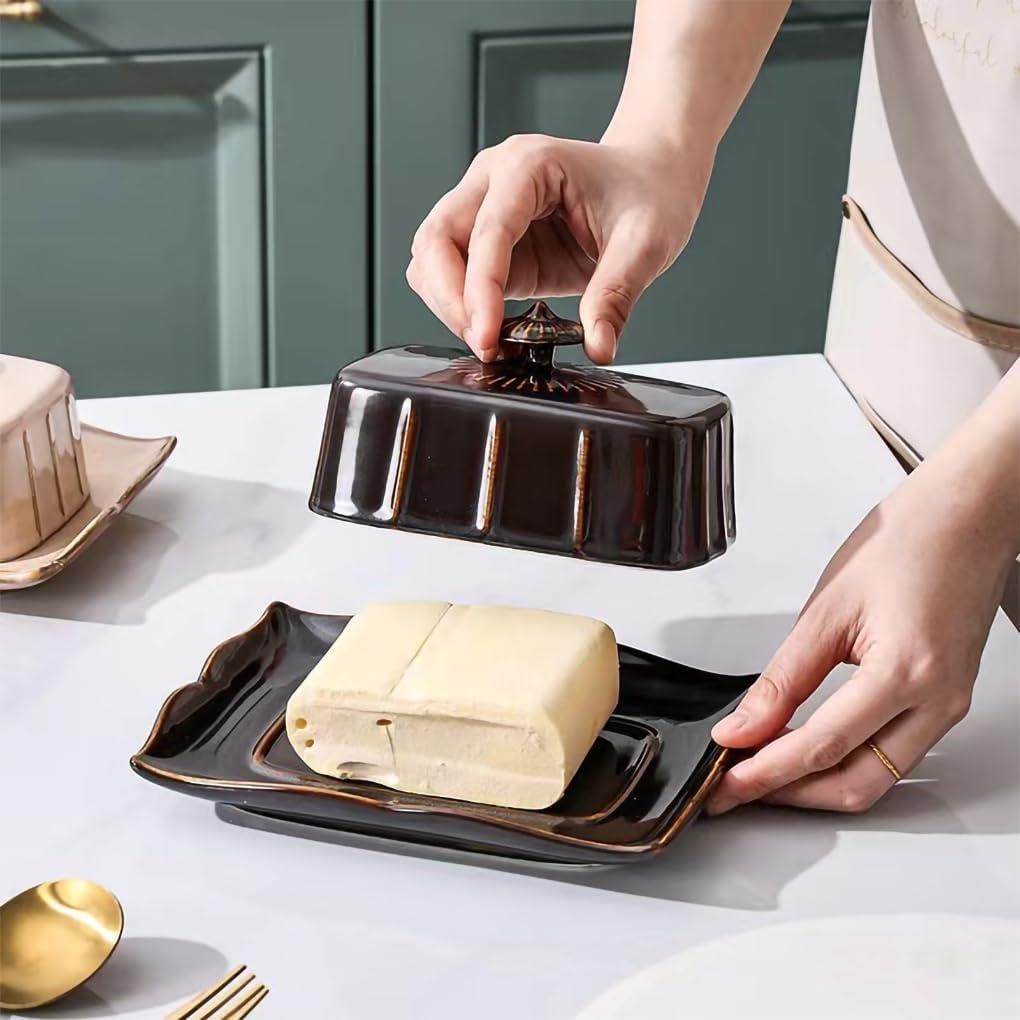 Plato de Mantequilla Cerámica Vintage WAIT FLY Negro 19x14cm