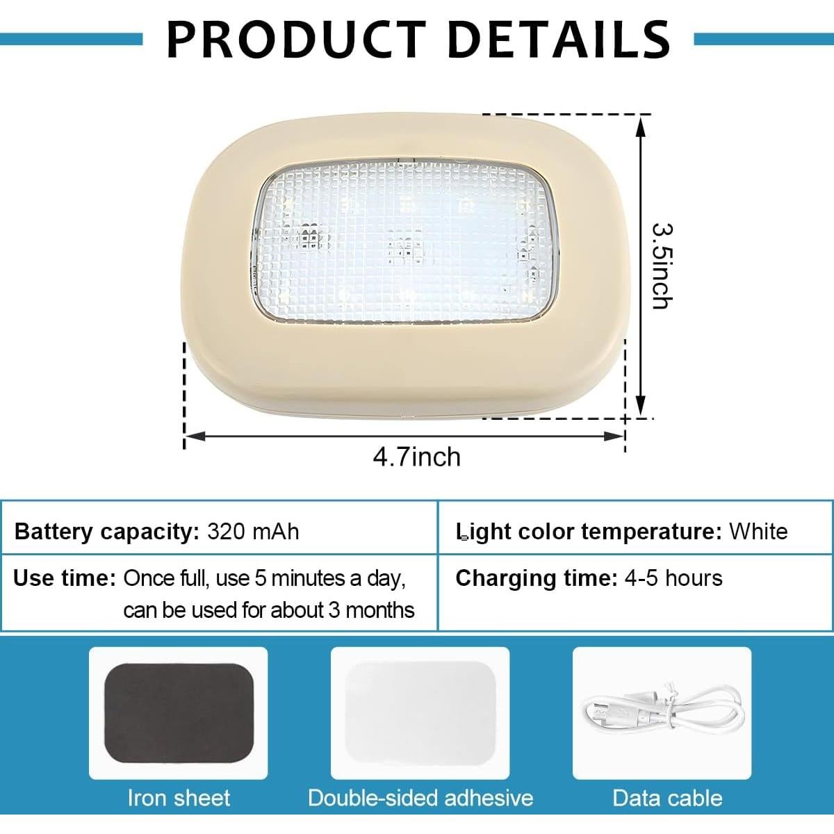 Luz de Cúpula Magnética KVAEY para Coche LED Recargable USB