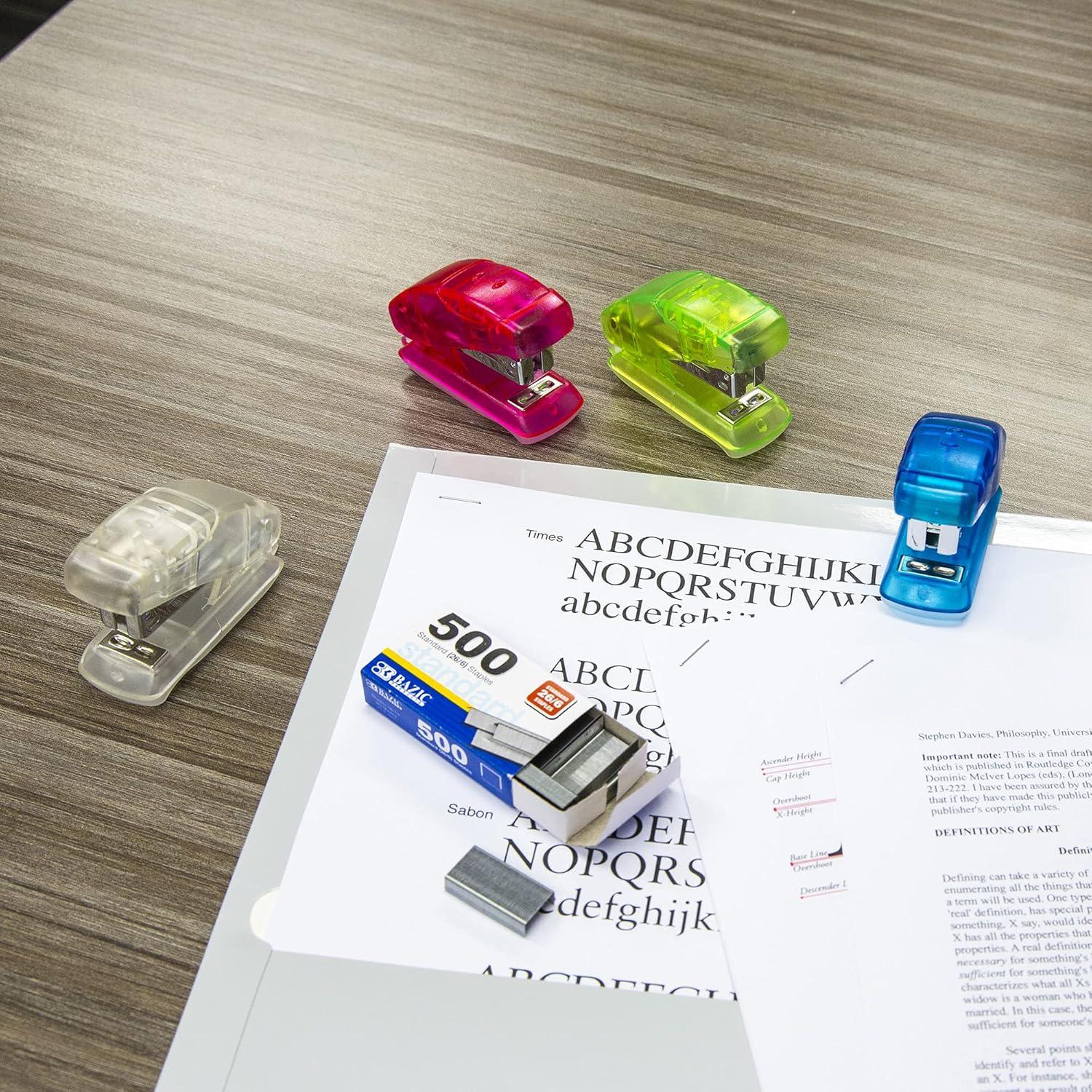 Grapadora Mini BAZIC con 500 Grapas Estándar y Removedor