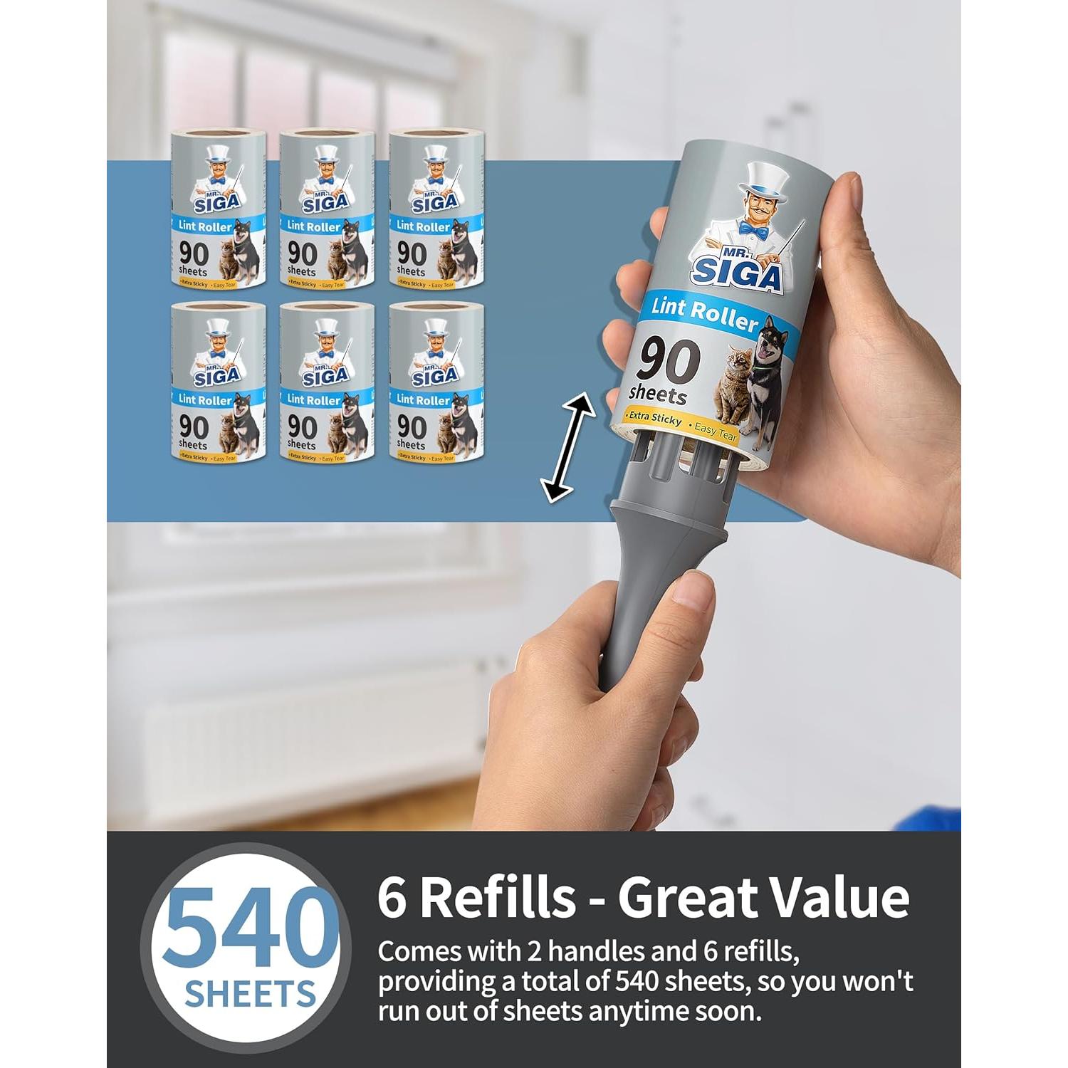 Rodillo Adhesivo MR.SIGA 540 Hojas Extra Pegajosas para Mascotas