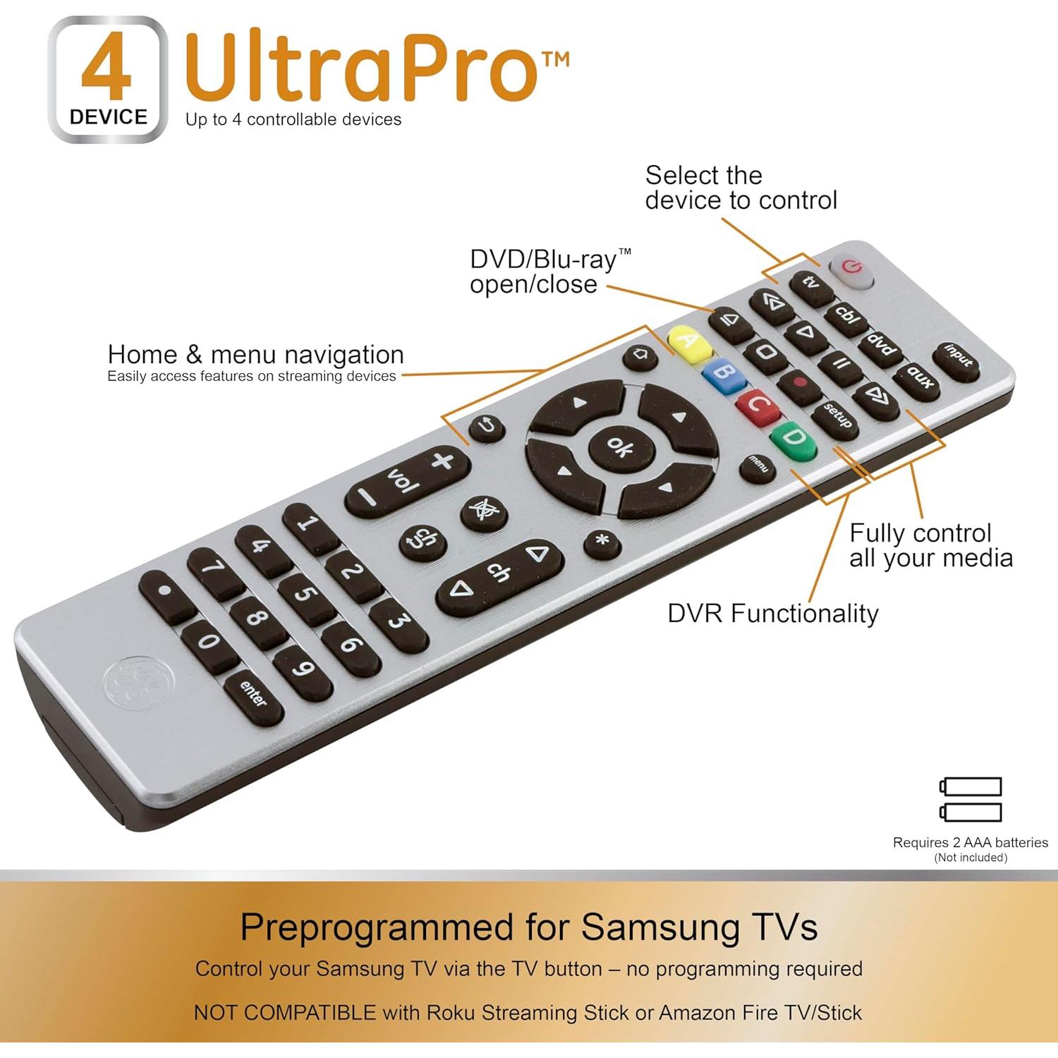 Control Remoto Universal GE 4 Dispositivos Plata 33709