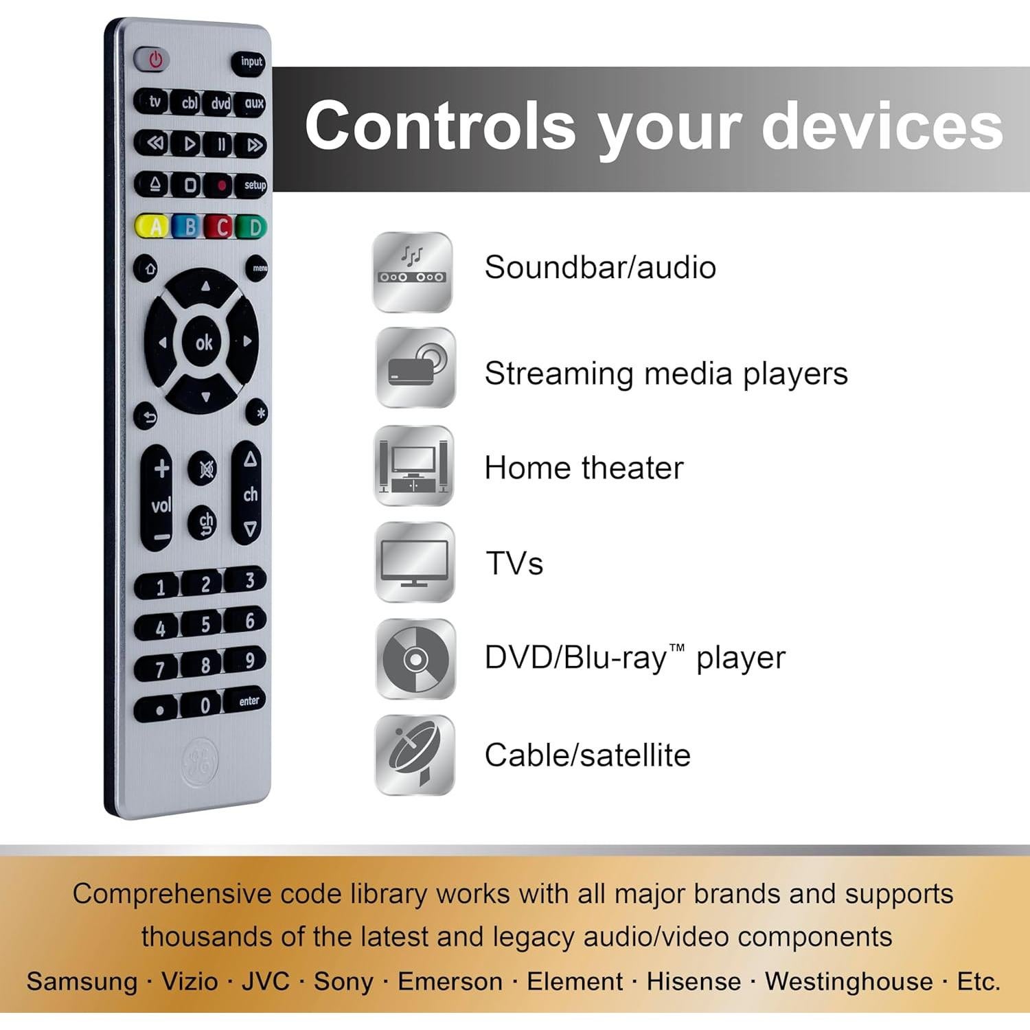 Control Remoto Universal GE 4 Dispositivos Plata 33709