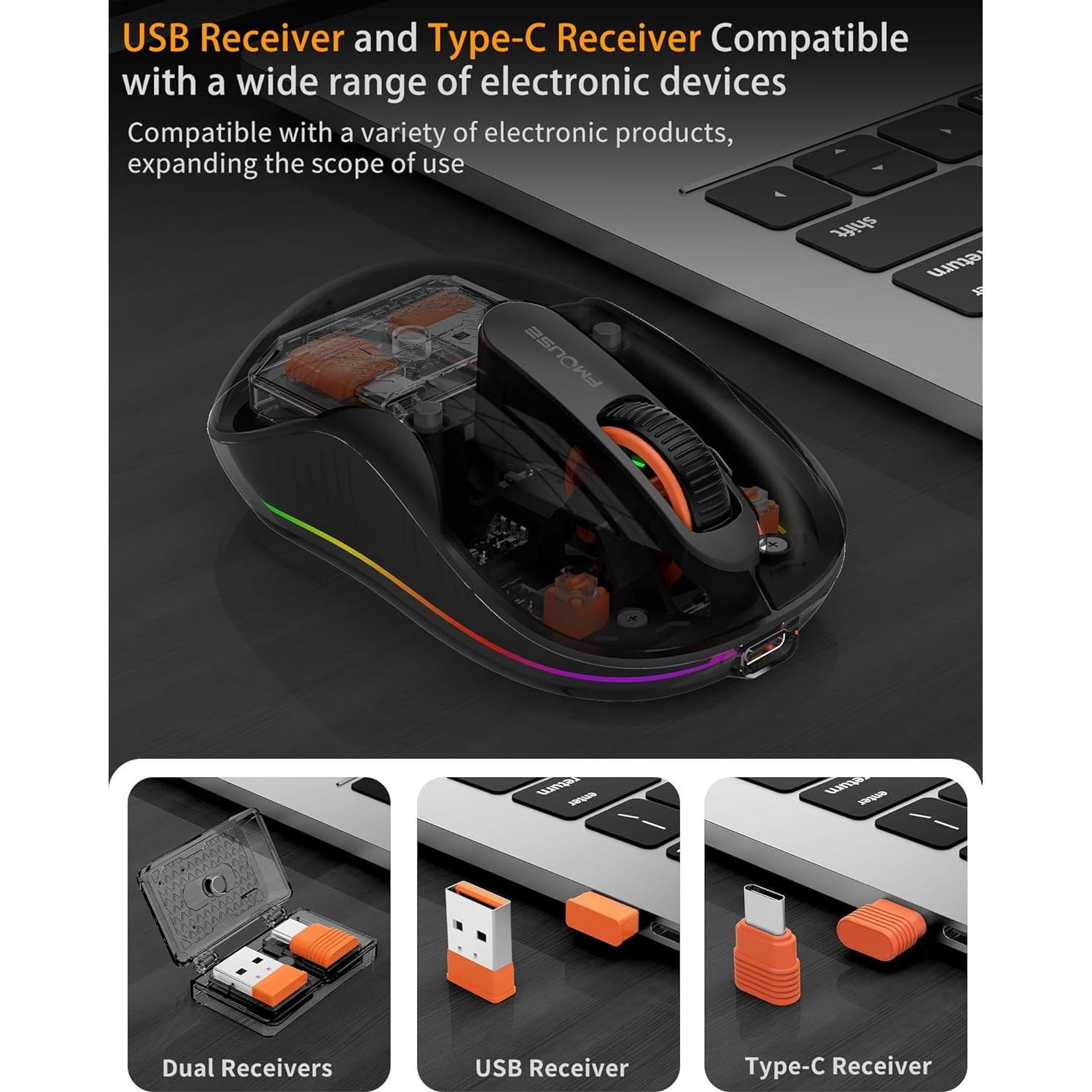 Ratón Inalámbrico Bluetooth JUHOO RGB Transparente Recargable