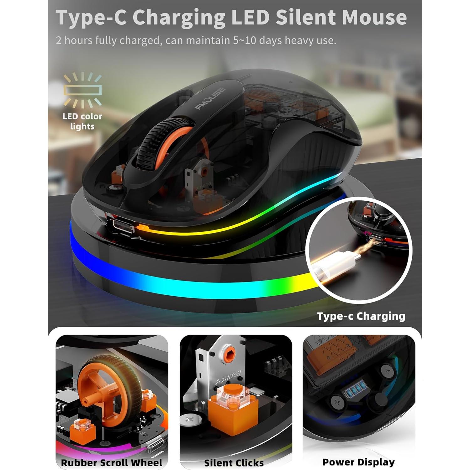 Ratón Inalámbrico Bluetooth JUHOO RGB Transparente Recargable