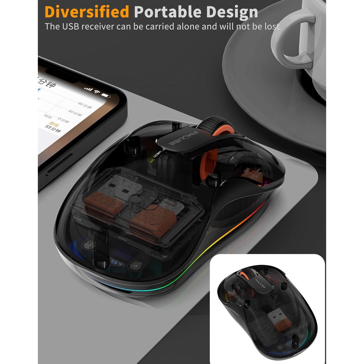 Ratón Inalámbrico Bluetooth JUHOO RGB Transparente Recargable