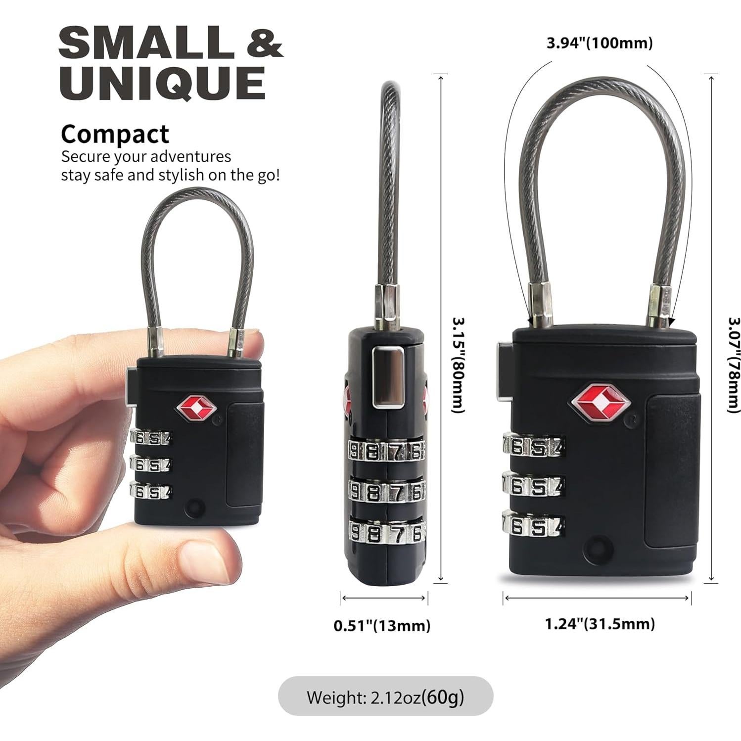 Candado de Combinación TSA UP Security Negro Compacto