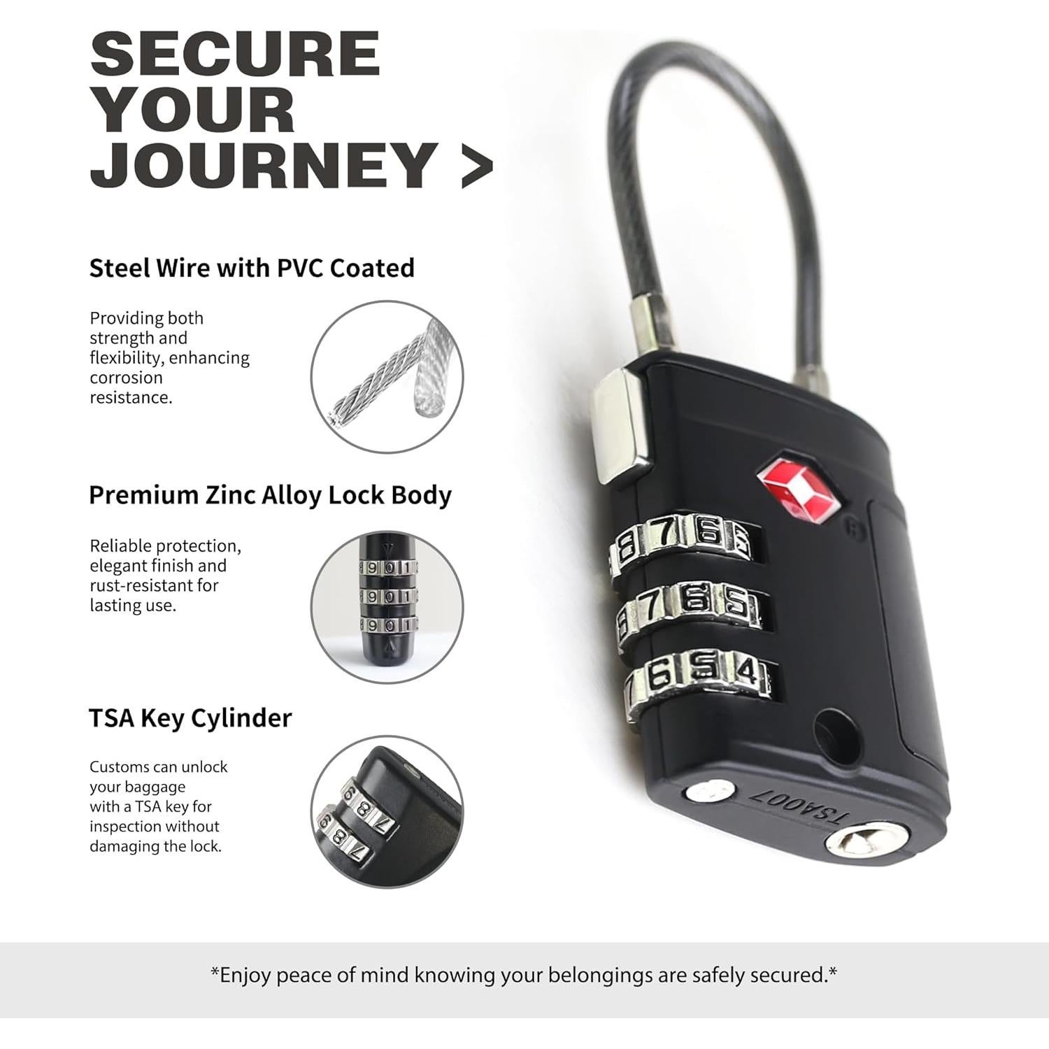 Candado de Combinación TSA UP Security Negro Compacto