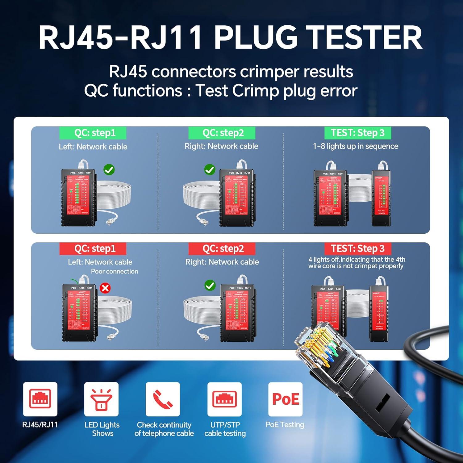 Probador de Cable de Red NOYAFA NF-468S para RJ45 y RJ11