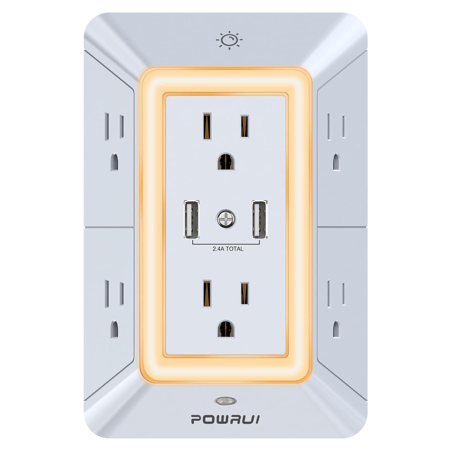 Cargador de pared USB POWRUI AHR-508 con 6 salidas y luz nocturna