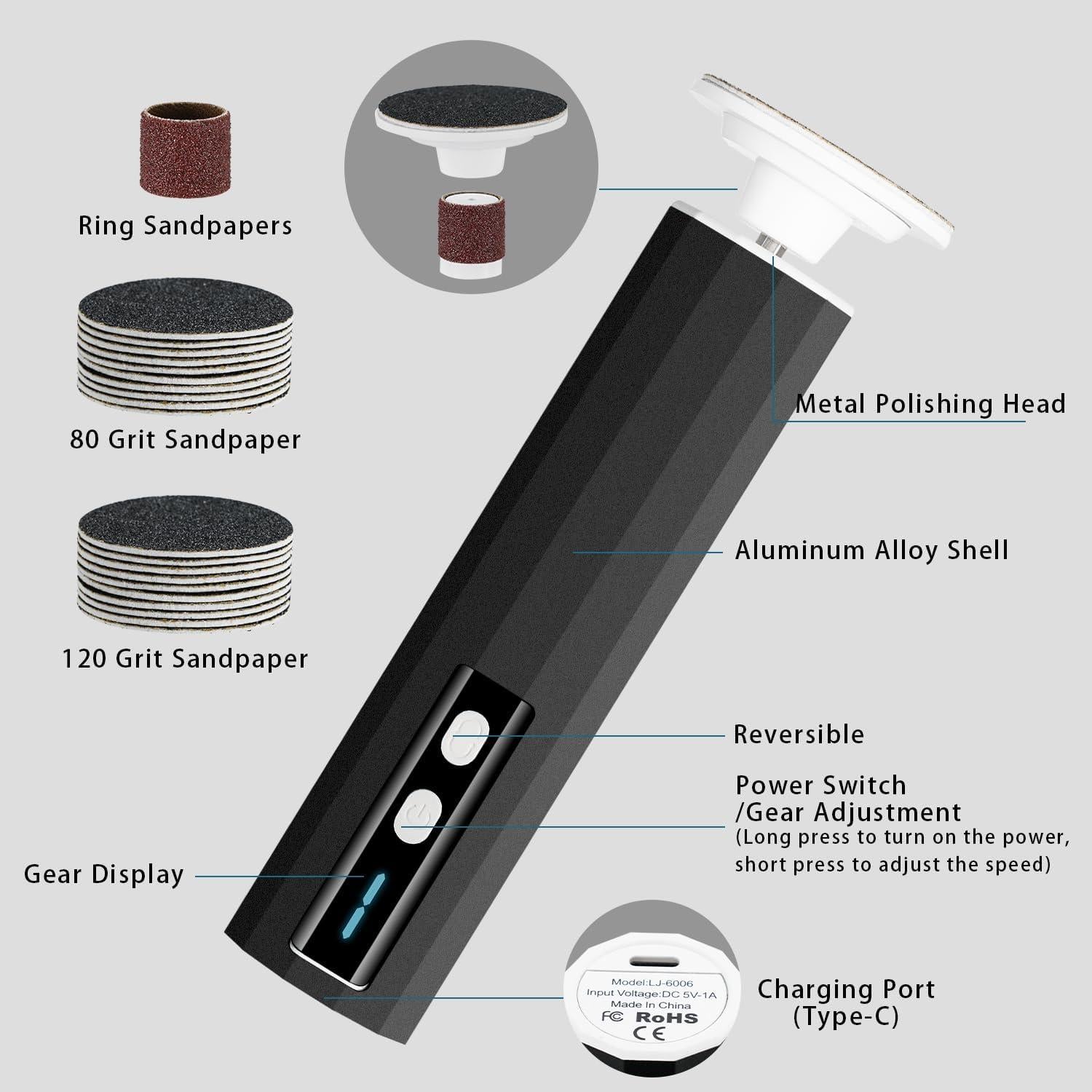 Lima eléctrica para pies Garimus - Removedor de callos 9 velocidades