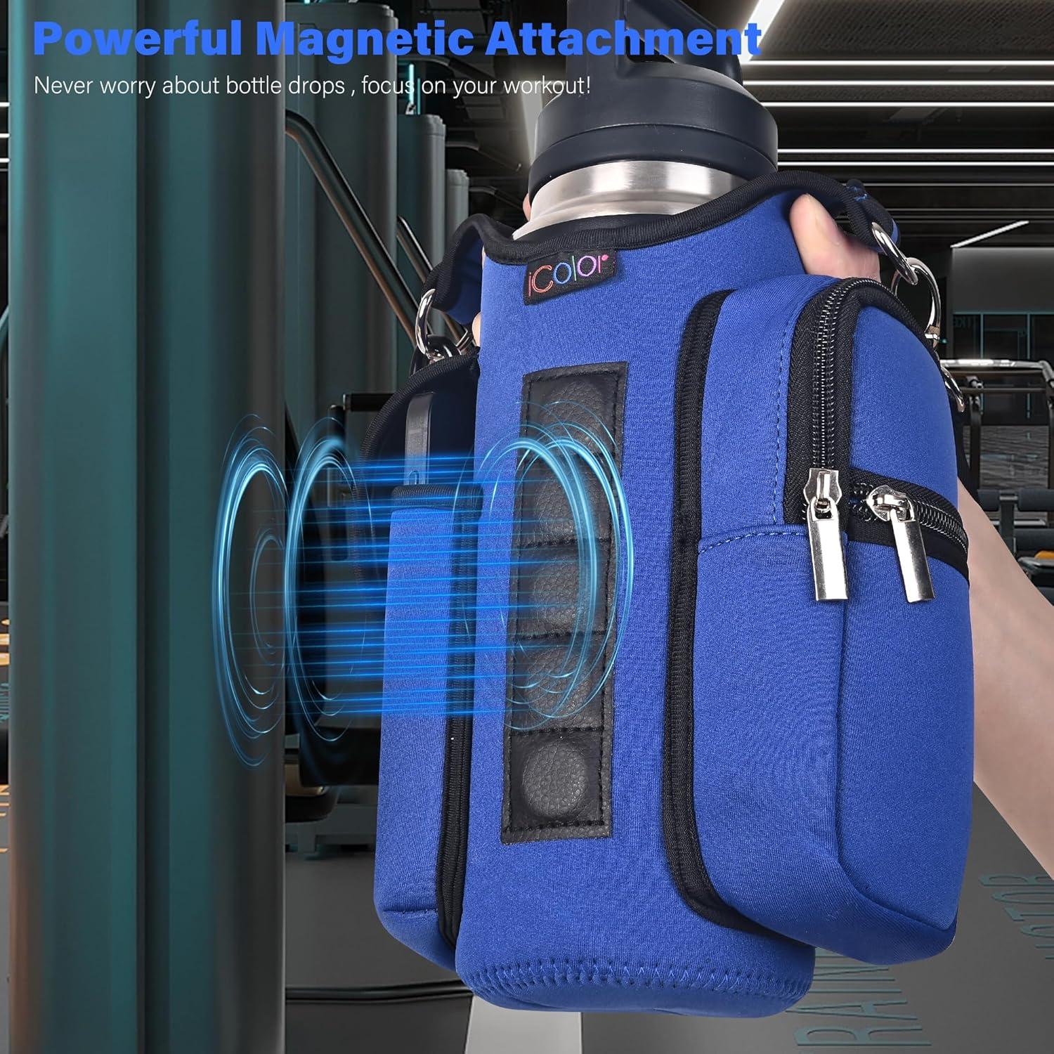icolor Bolsa de Gimnasio Magnética Portabotellas con Bolsillos