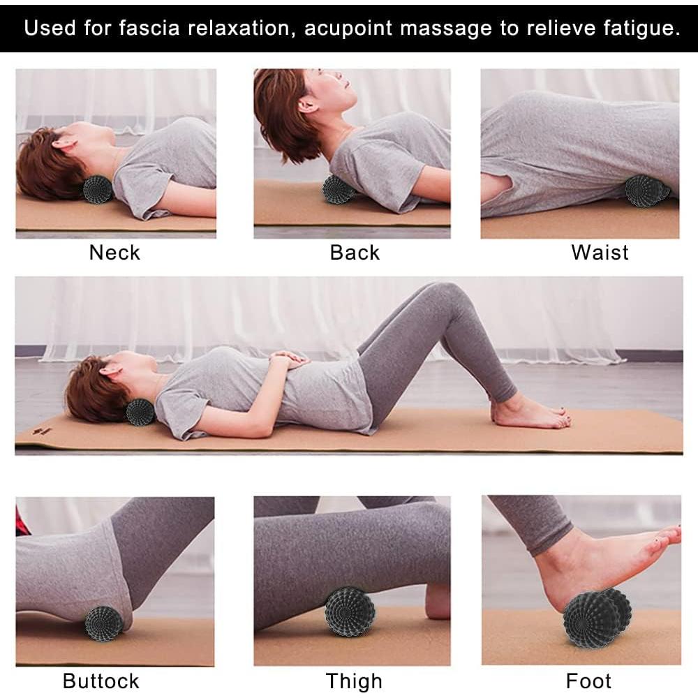 Bola de Masaje de Cacahuate SELEWARE Negro - Rodillo Doble para Espalda y Cuello