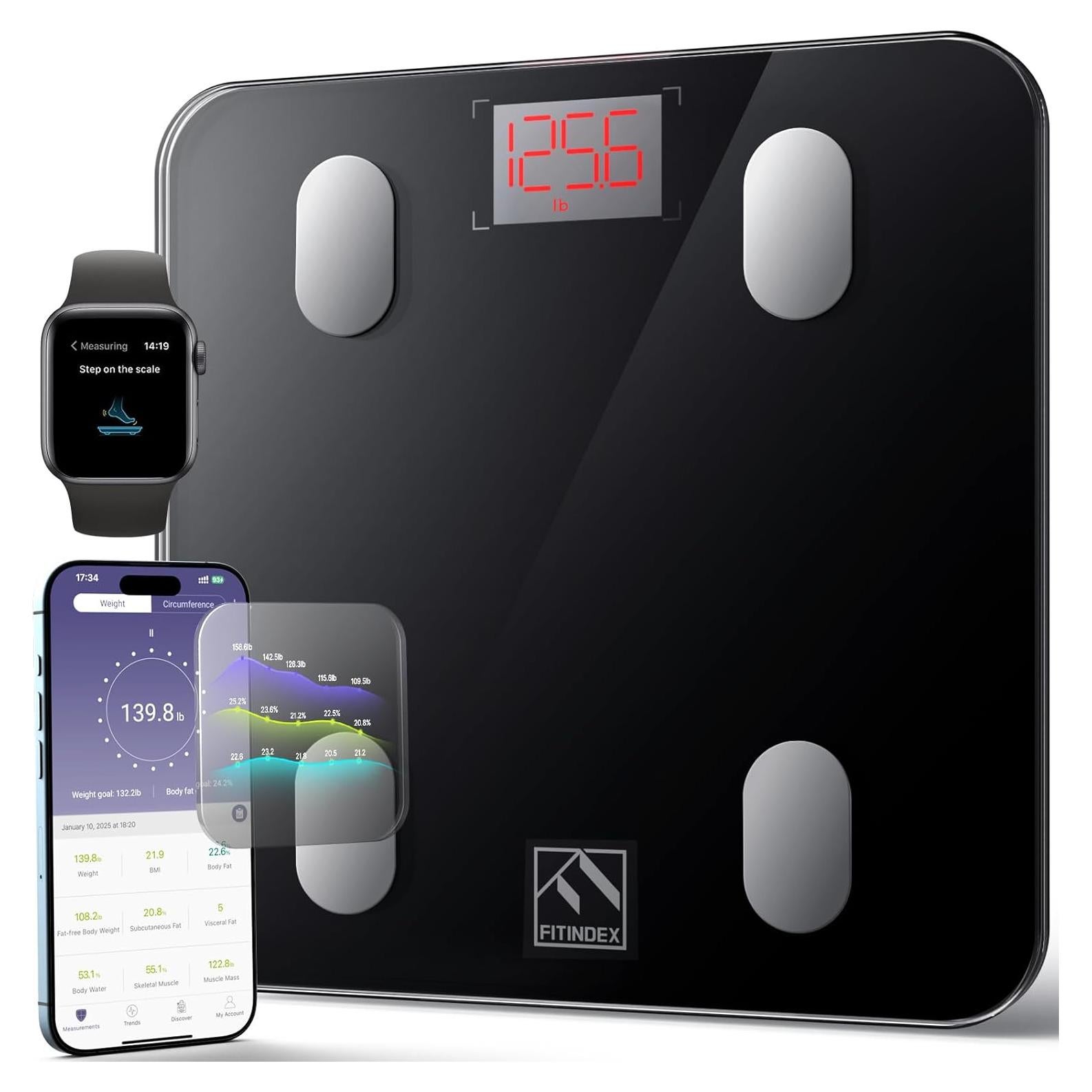 Báscula Inteligente FITINDEX 180kg con Bluetooth y App