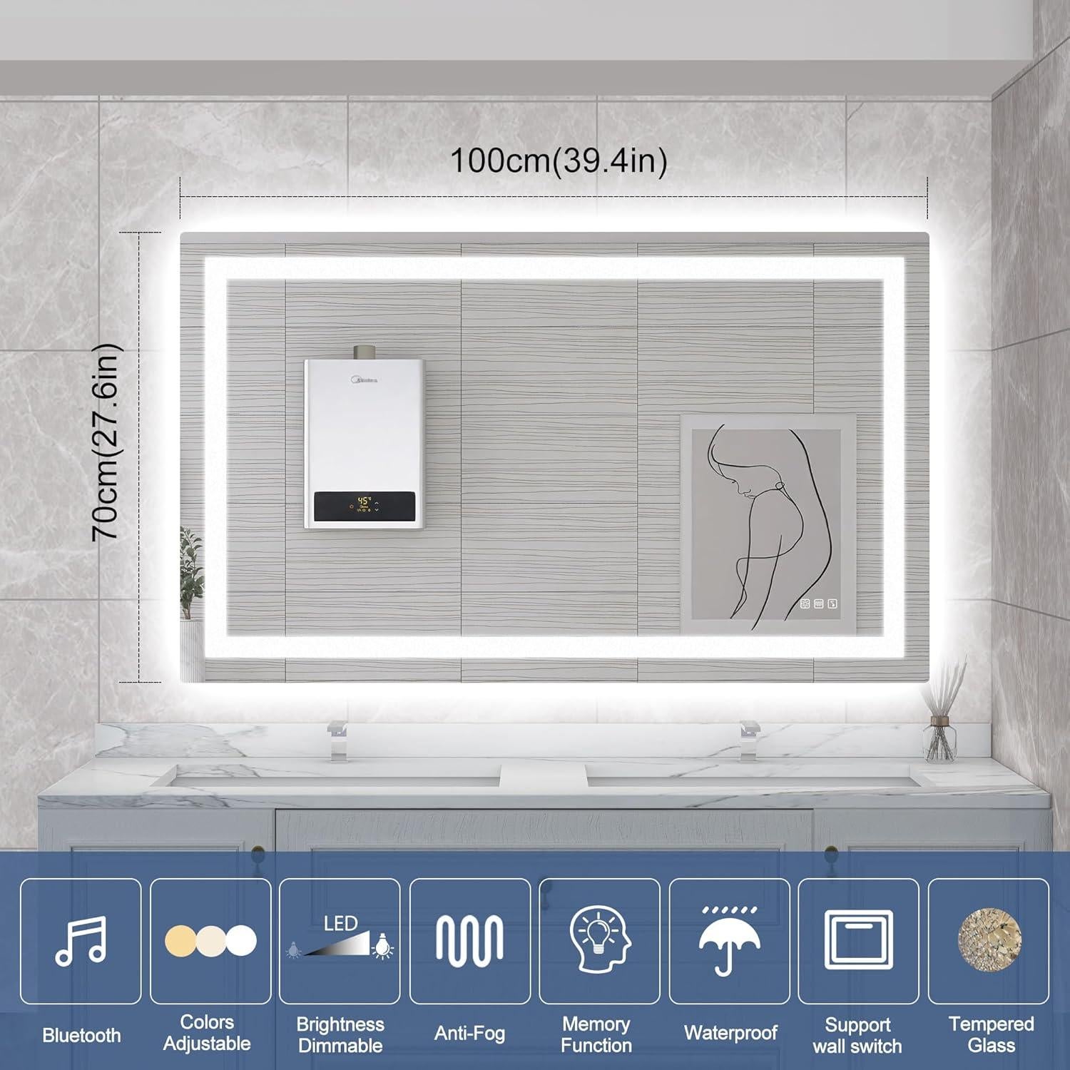 Espejo de baño LED STARLEAD 101.6x71.1 cm con Bluetooth