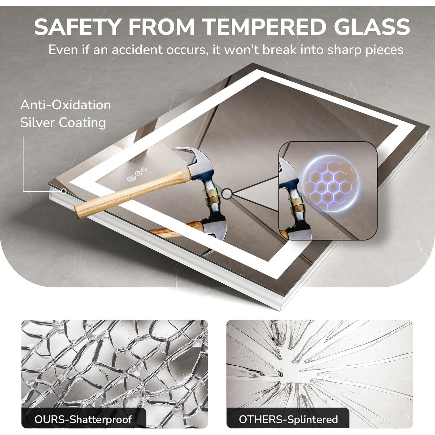 Espejo de Baño LED Ushower 101.6x60.9 cm con Anti-vaho