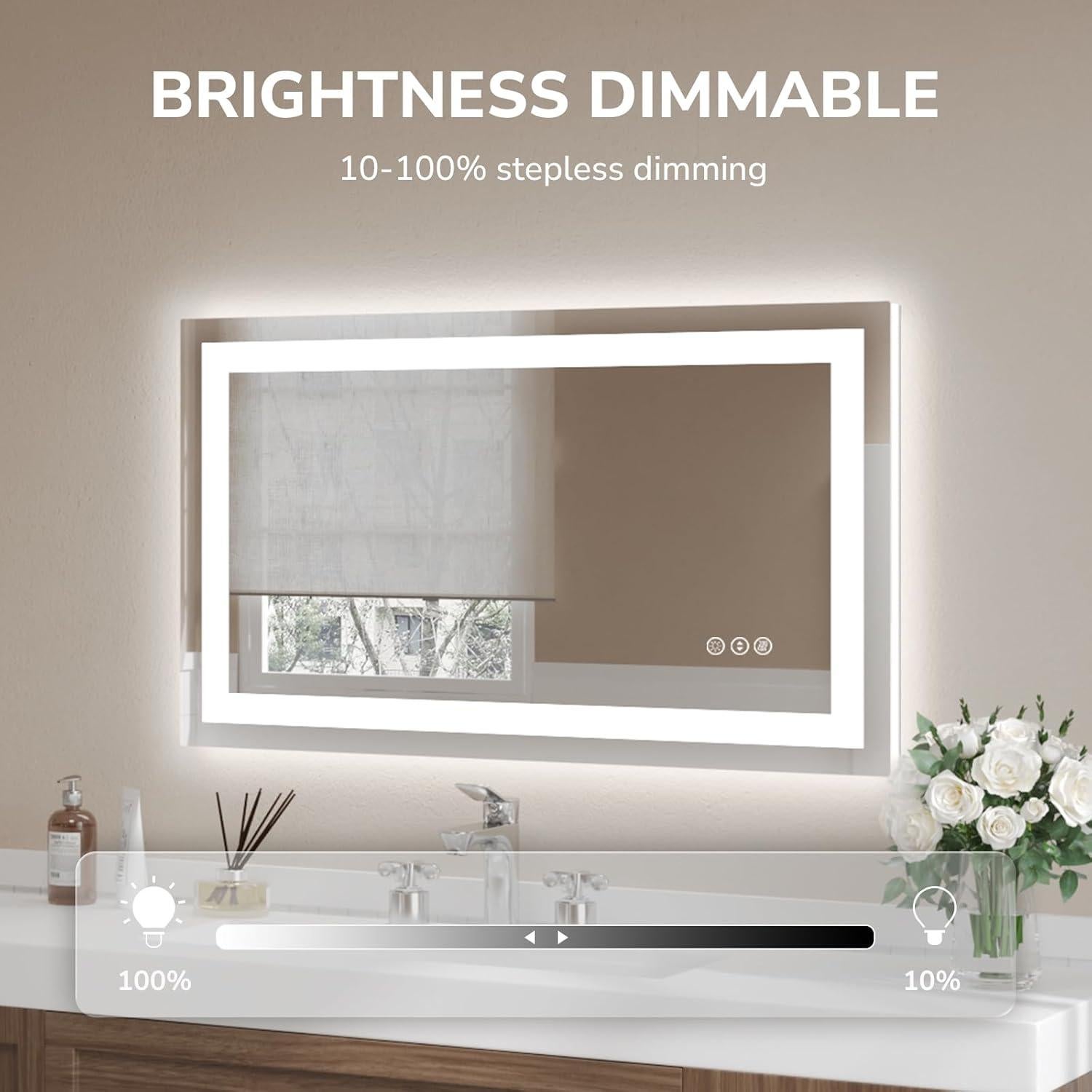 Espejo de Baño LED Ushower 101.6x60.9 cm con Anti-vaho