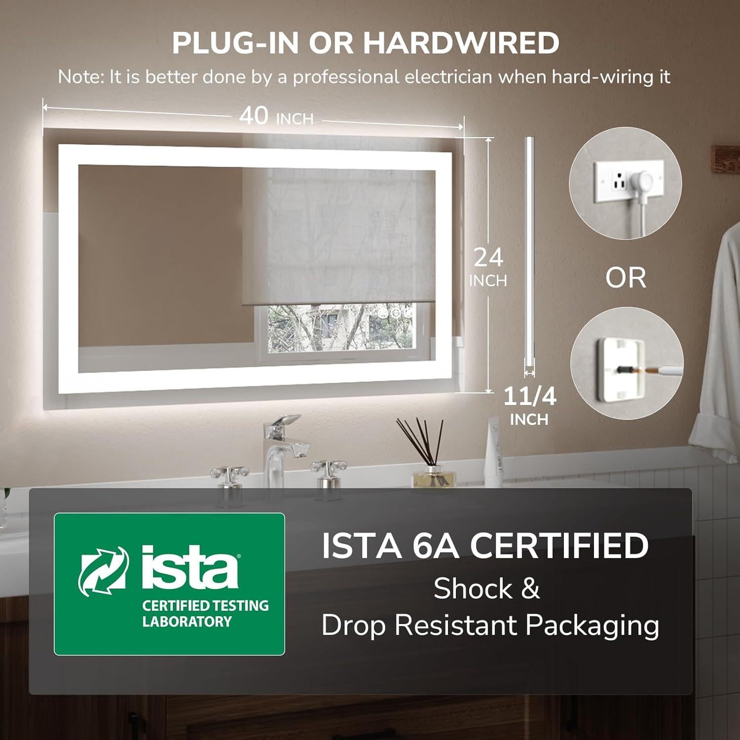 Espejo de Baño LED Ushower 101.6x60.9 cm con Anti-vaho