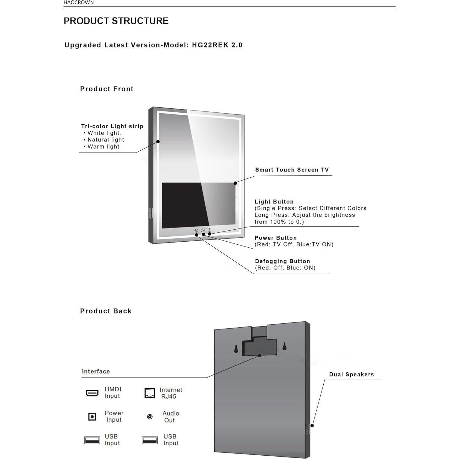 Espejo de Baño Inteligente Haocrown 81x61 cm con TV 21.5"