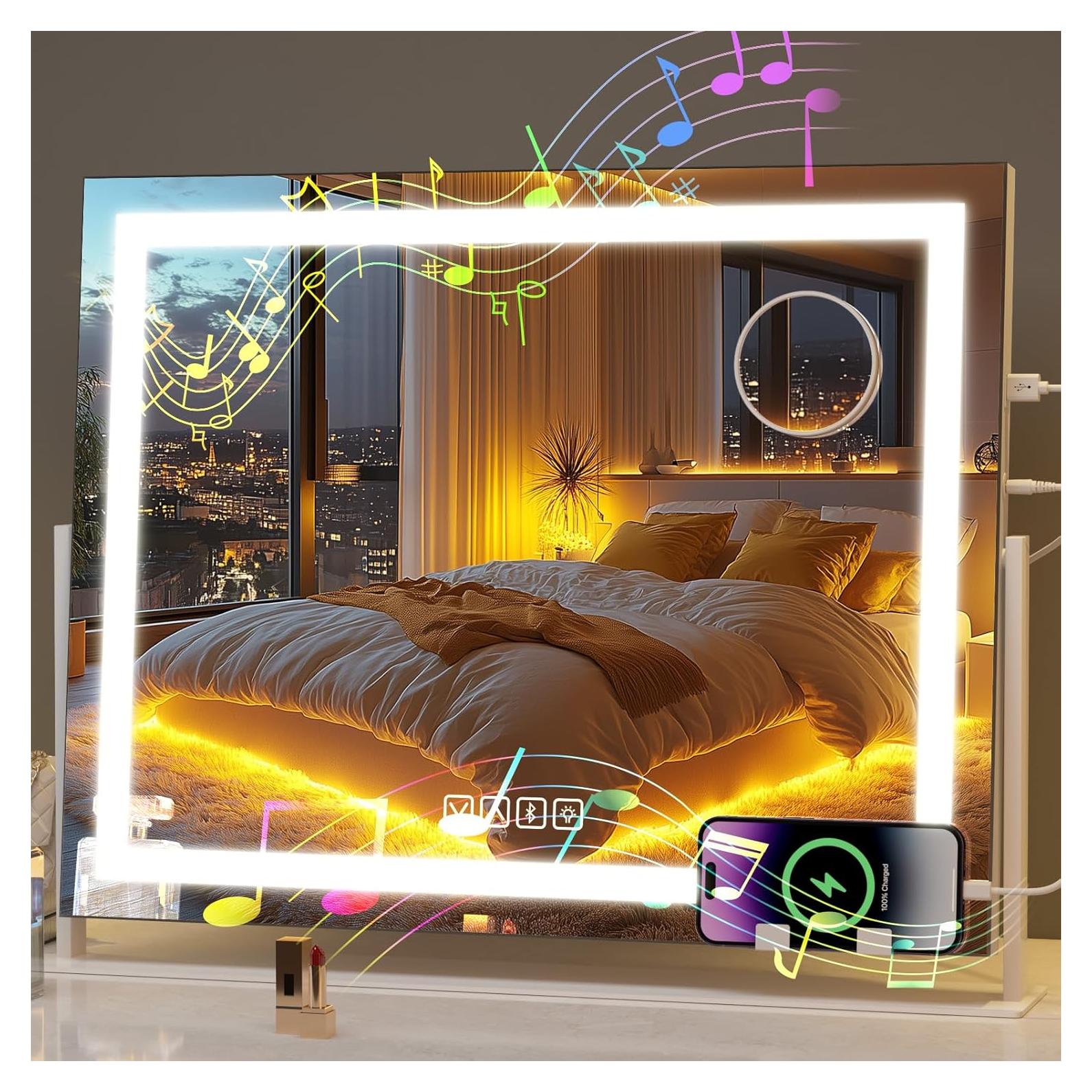 Espejo de Tocador AOBEO con Luces LED y Altavoz Bluetooth 58.4x45.7cm