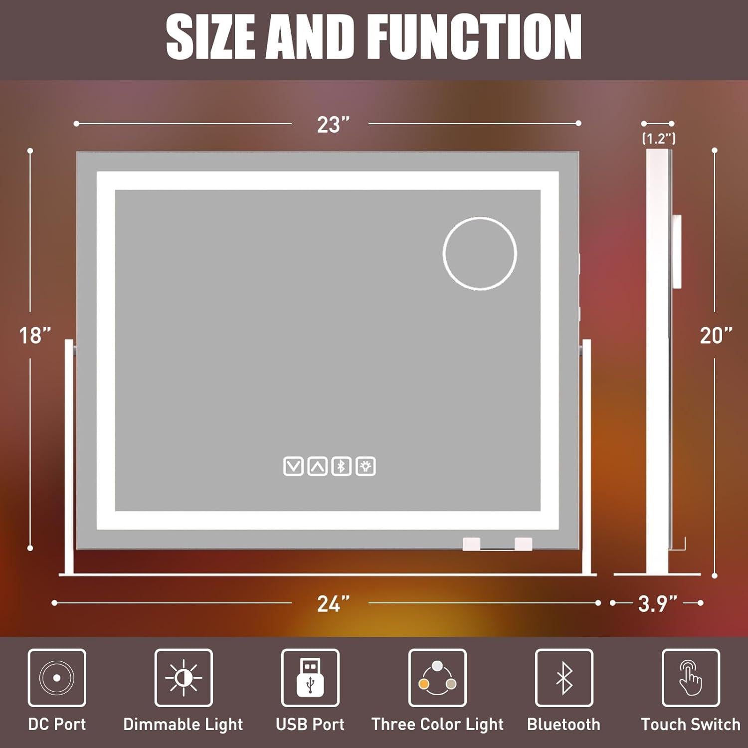 Espejo de Tocador AOBEO con Luces LED y Altavoz Bluetooth 58.4x45.7cm
