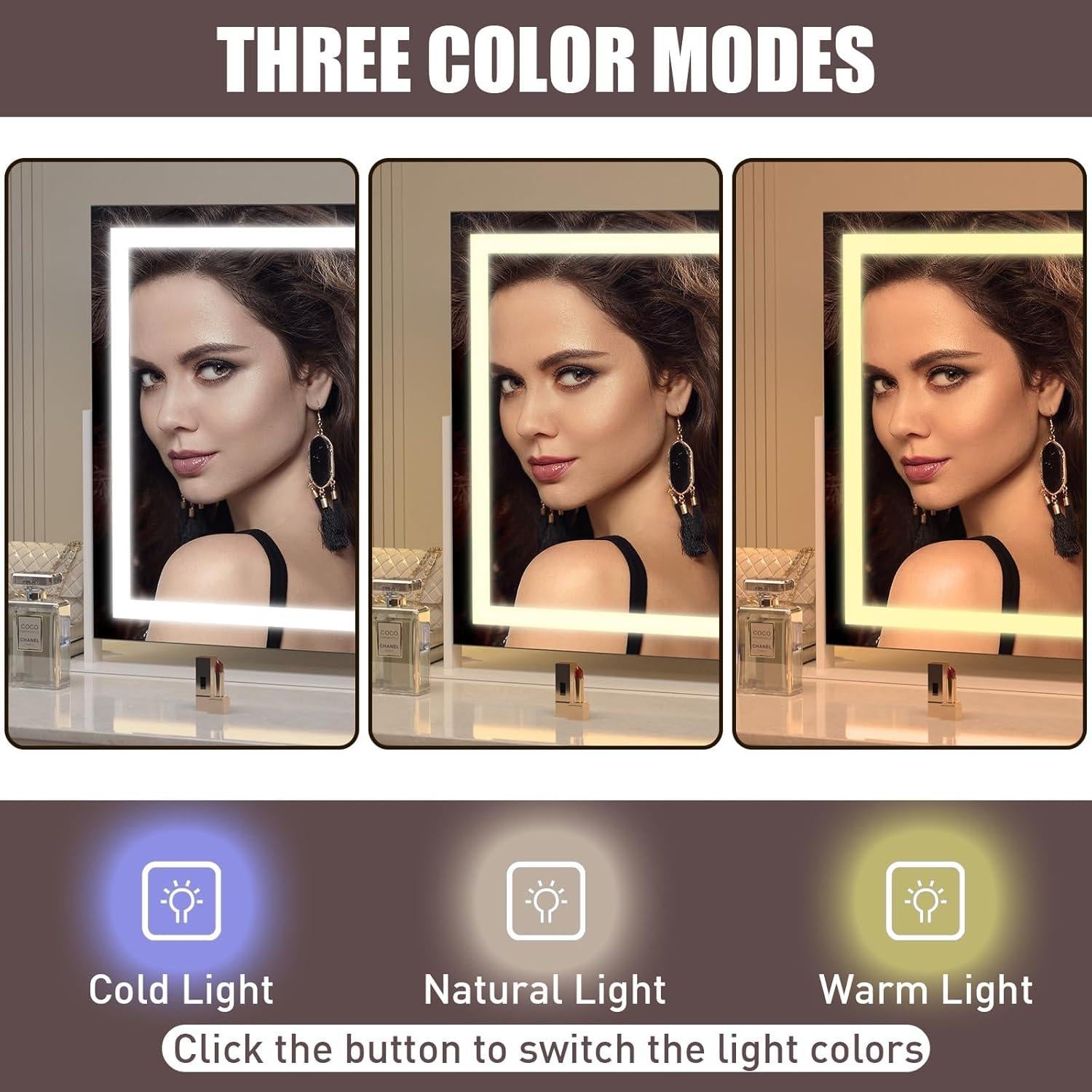 Espejo de Tocador AOBEO con Luces LED y Altavoz Bluetooth 58.4x45.7cm