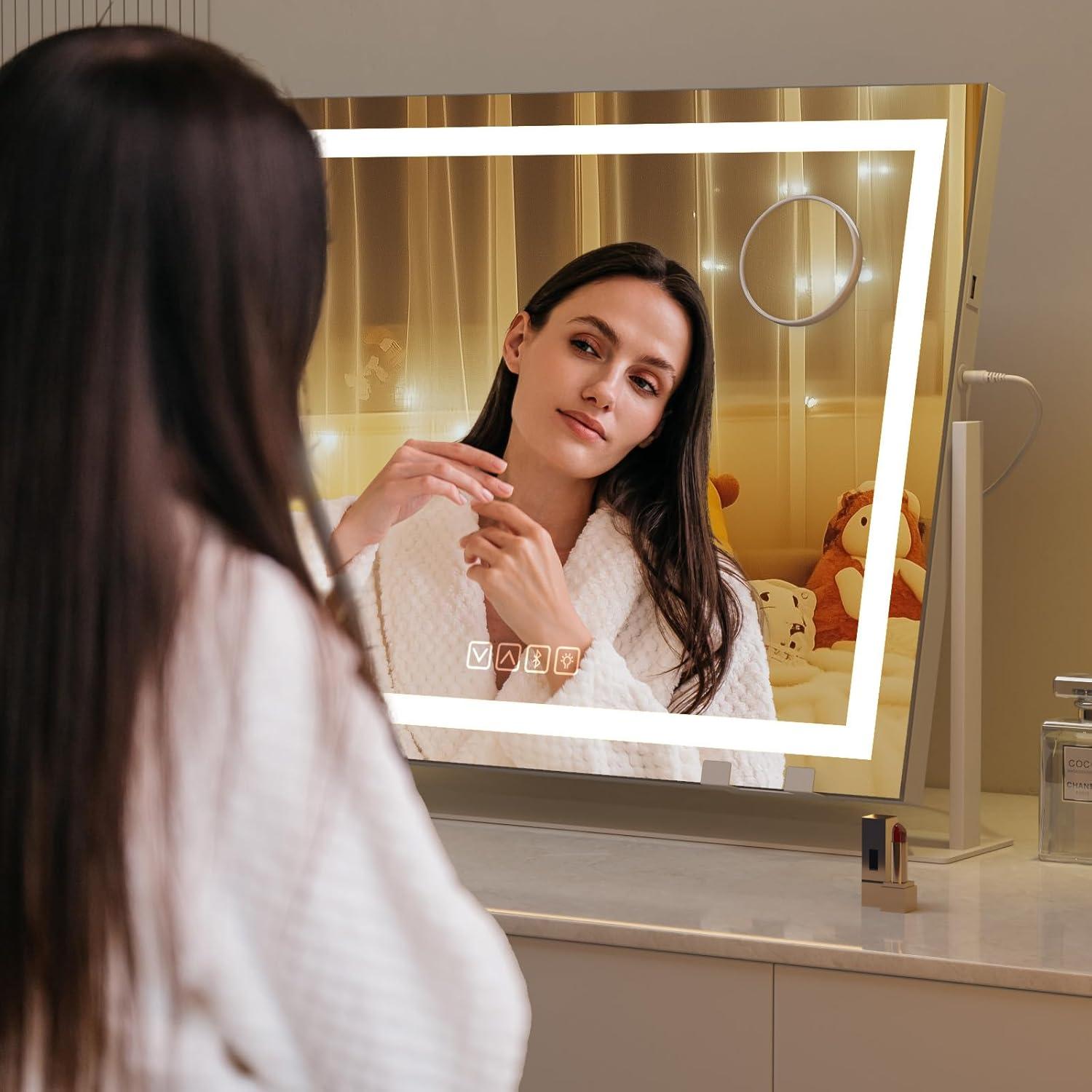 Espejo de Tocador AOBEO con Luces LED y Altavoz Bluetooth 58.4x45.7cm