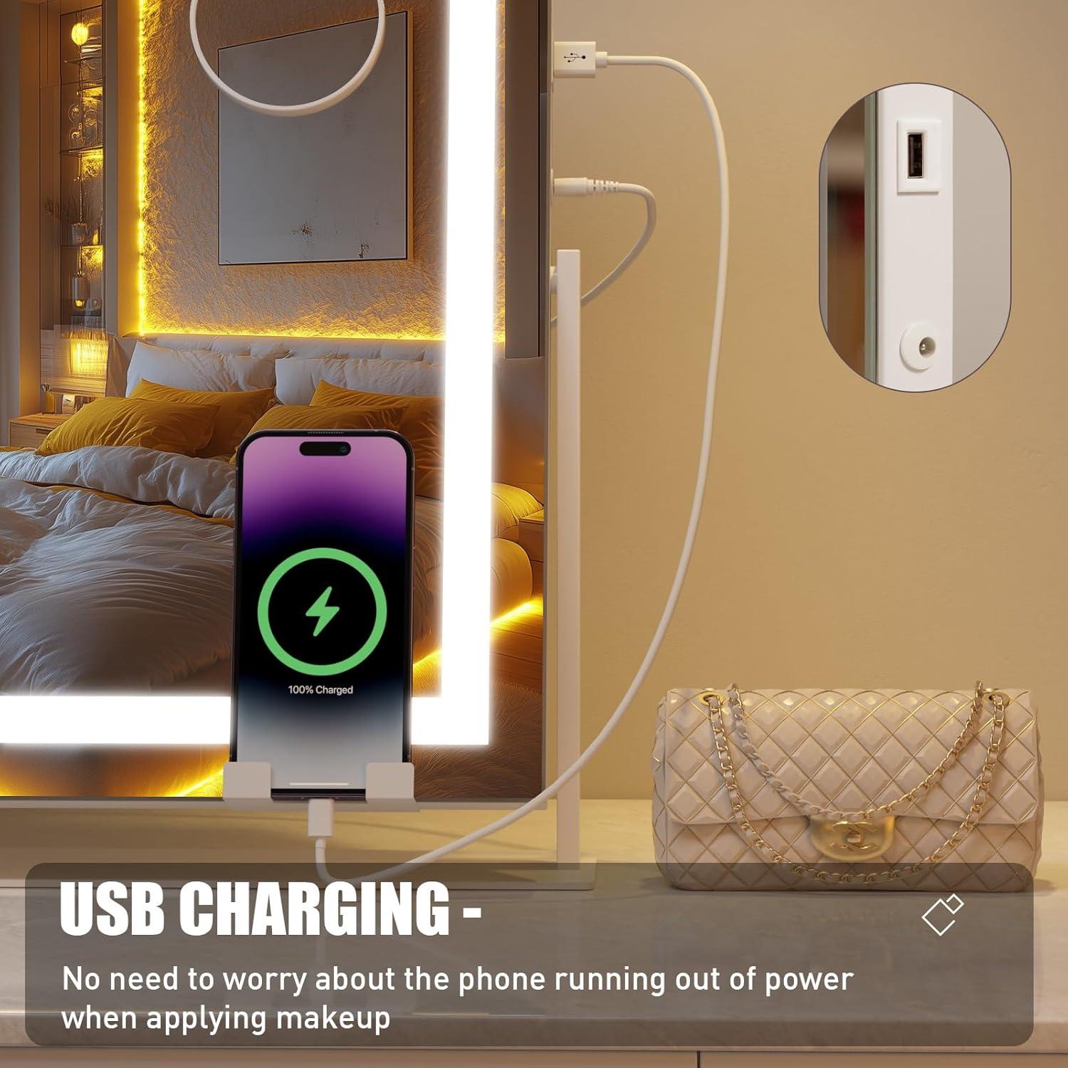 Espejo de Tocador AOBEO con Luces LED y Altavoz Bluetooth 58.4x45.7cm