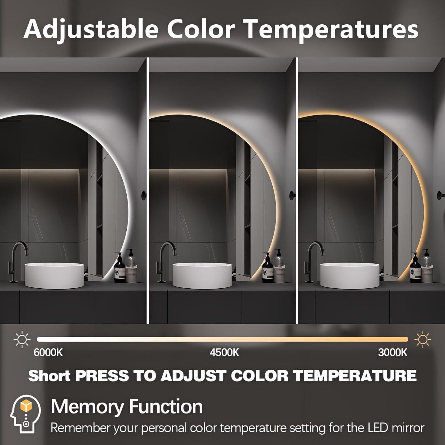 Espejo LED Niccy Media Luna 88.9 cm Anti-Niebla y A Prueba de Roturas